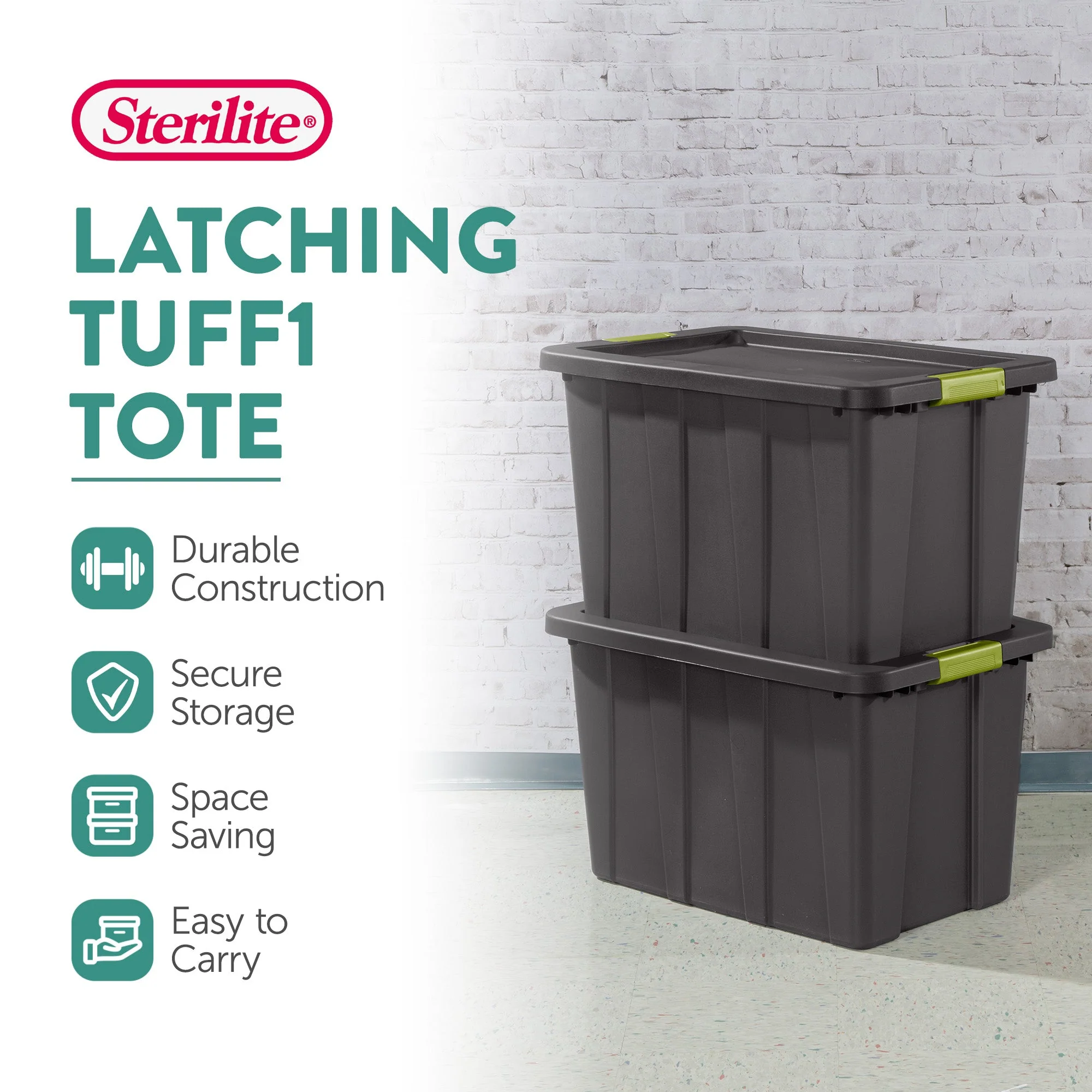Sterilite 30 Gal Latching Tuff1 Stackable Storage Tote Bin w/ Latch Lid, 8 Pack - Image 3