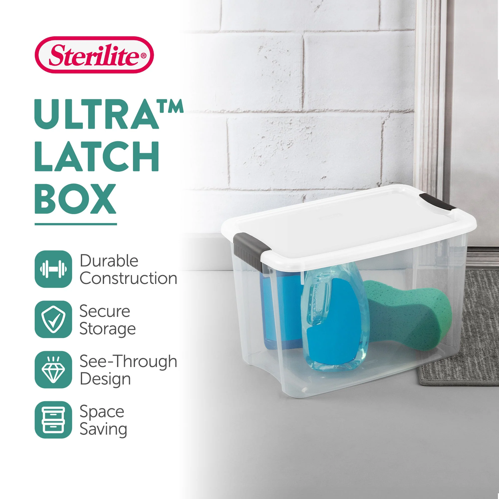 Sterilite 30 Qt Clear Plastic Stackable Storage Bin w/ Latch Lid, White (6 Pack) - Image 2