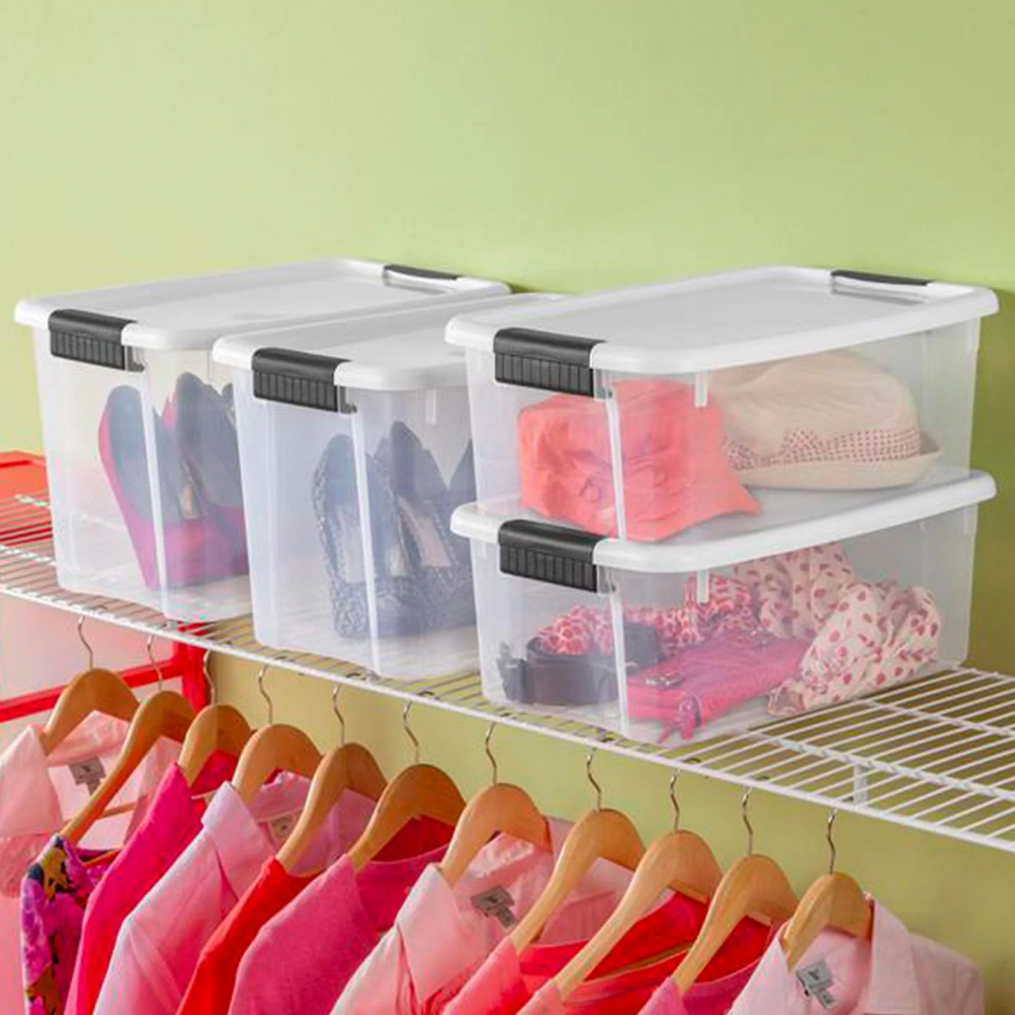 Sterilite 30 Qt Clear Plastic Stackable Storage Bin w/ Latch Lid, White (6 Pack) - Image 5