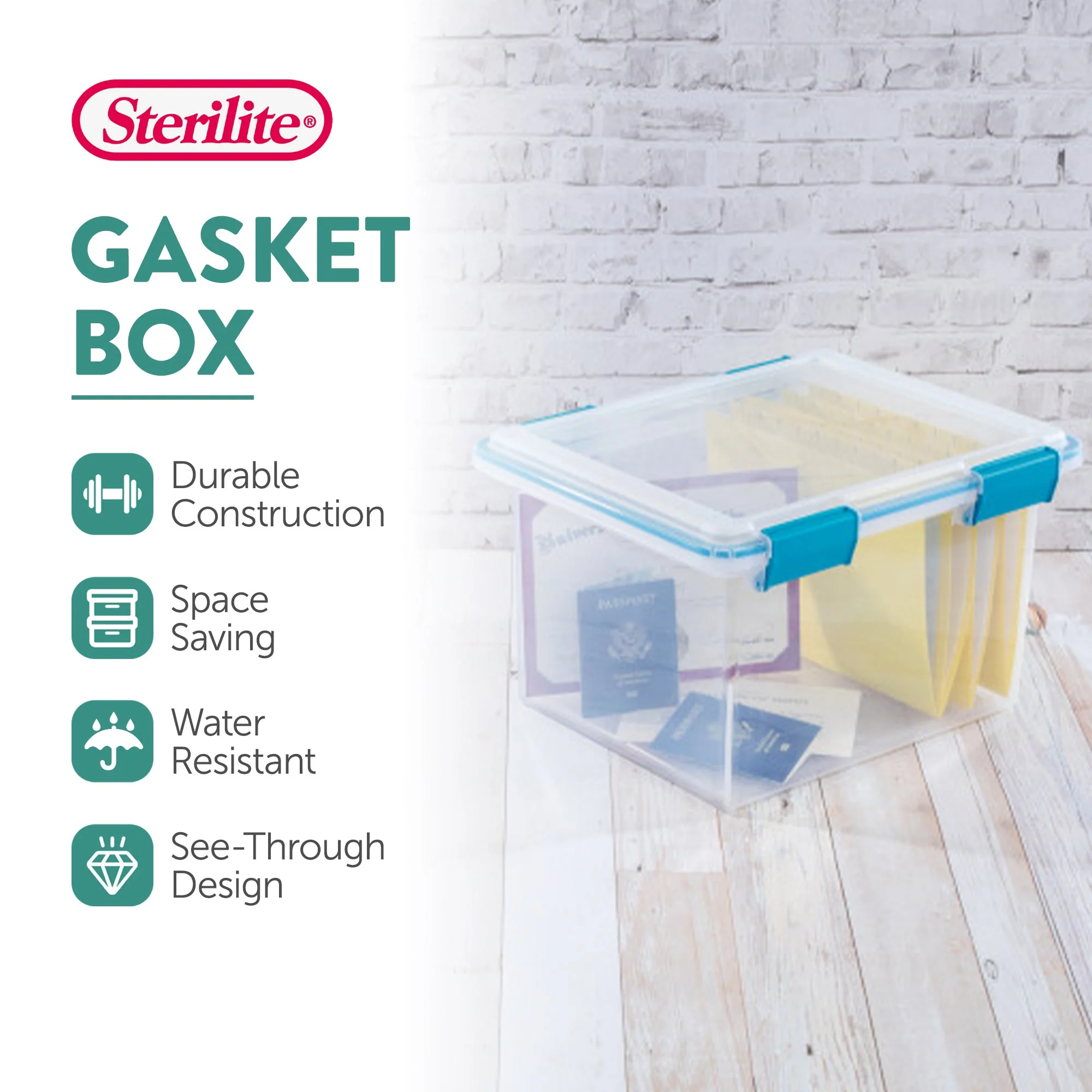 Sterilite 32 Quart Clear Stacking Storage Container with Gasket Lid, 16 Pack - Image 2