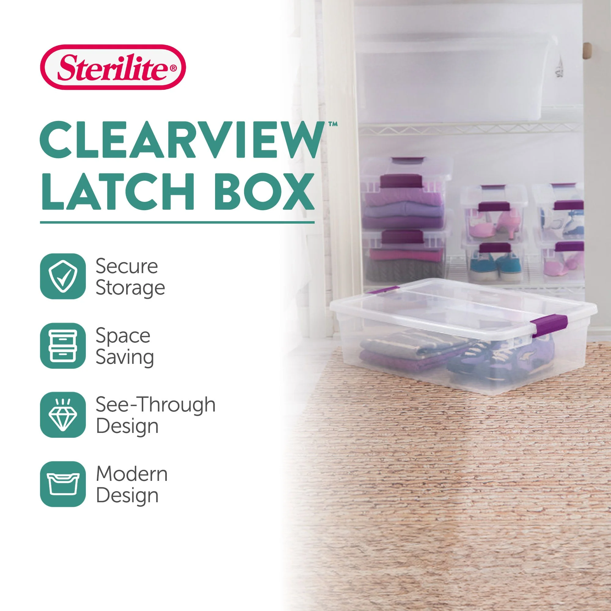 Sterilite 32 Quart Clear View Storage Container Tote w/ Latching Lid, 24 Pack - Image 2