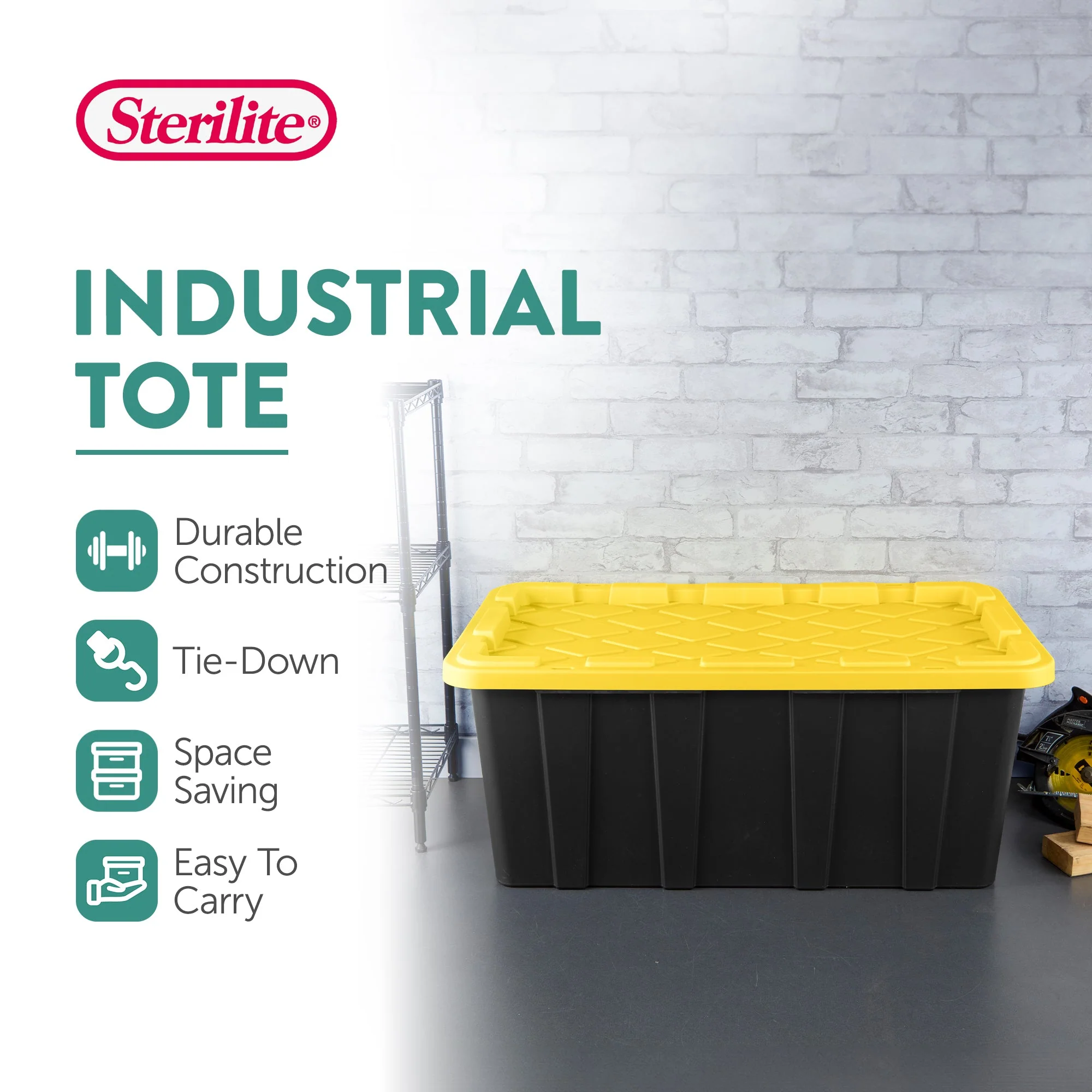Sterilite 38 Gallon Industrial Stackable Storage Tote Lidded Containers, 4 Pack - Image 4