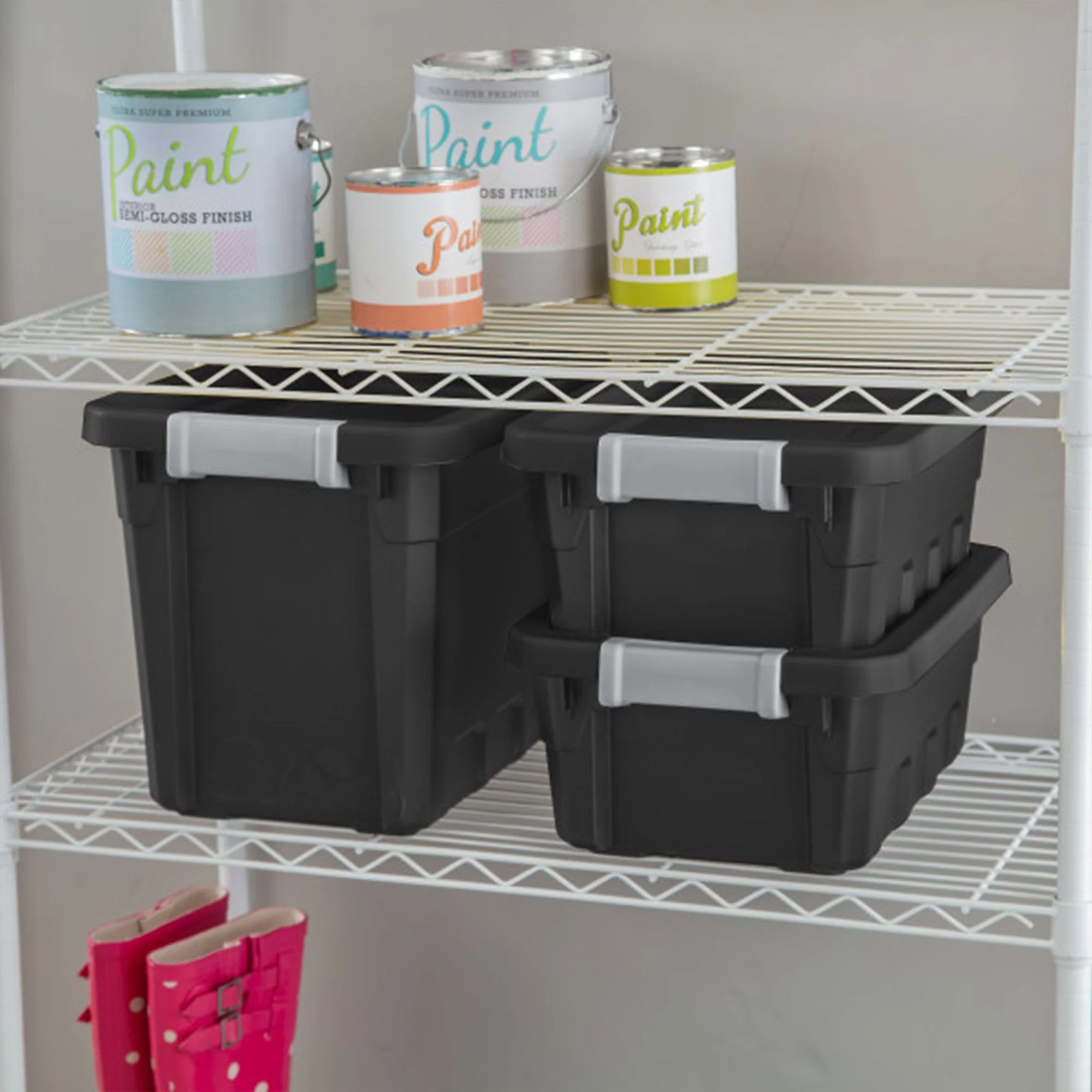 Sterilite 4 Gallon Industrial Storage Totes with Latch Clip Lids, 6 Pack, Black - Image 4