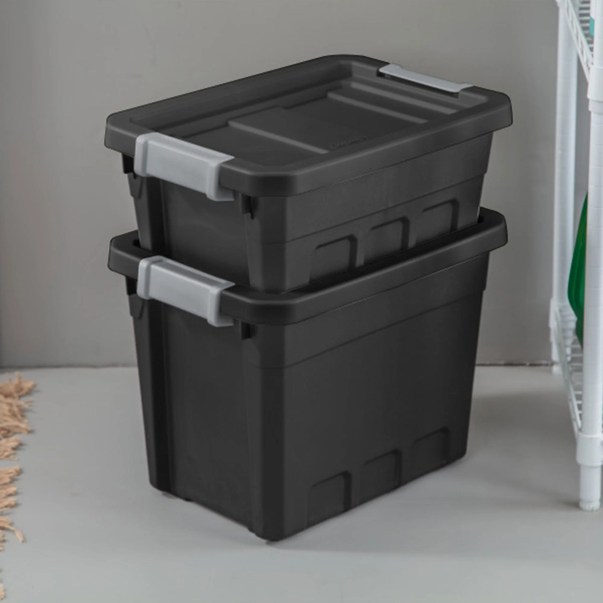 Sterilite 4 Gallon Industrial Storage Totes with Latch Clip Lids, 6 Pack, Black - Image 7