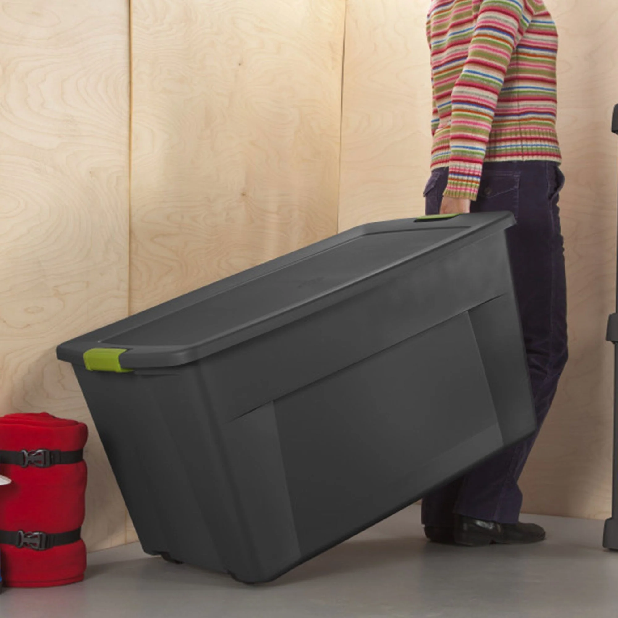 Sterilite 45 Gallon Plastic Stackable Storage Tote w/ Lid & Wheels, Grey, 8 Pack - Image 4