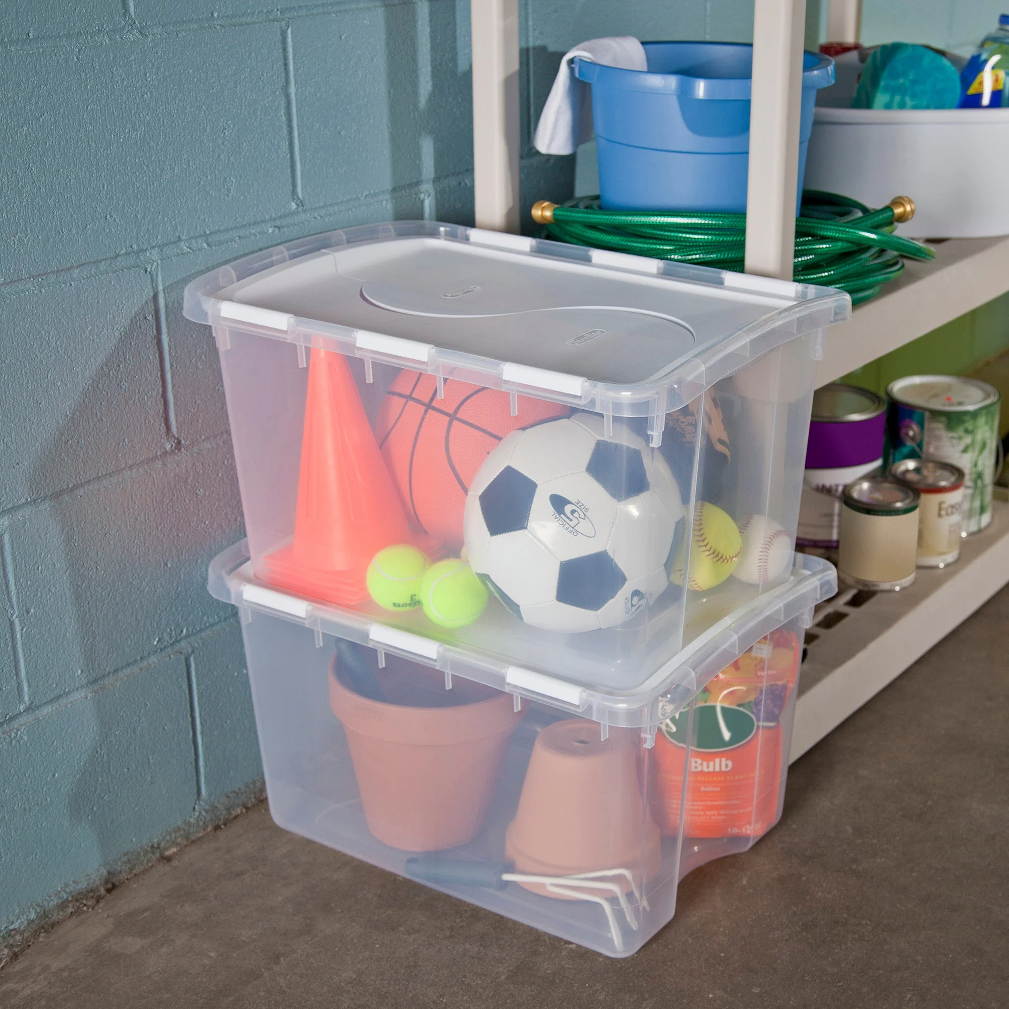 Sterilite 48 Quart Hinged Lid Storage Box Plastic Stackable Bin with Lid, 6 Pack - Image 10