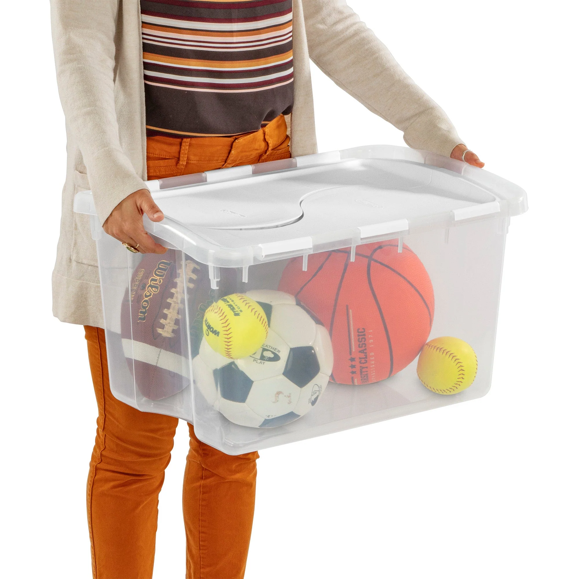 Sterilite 48 Quart Hinged Lid Storage Box Plastic Stackable Bin with Lid, 6 Pack - Image 12
