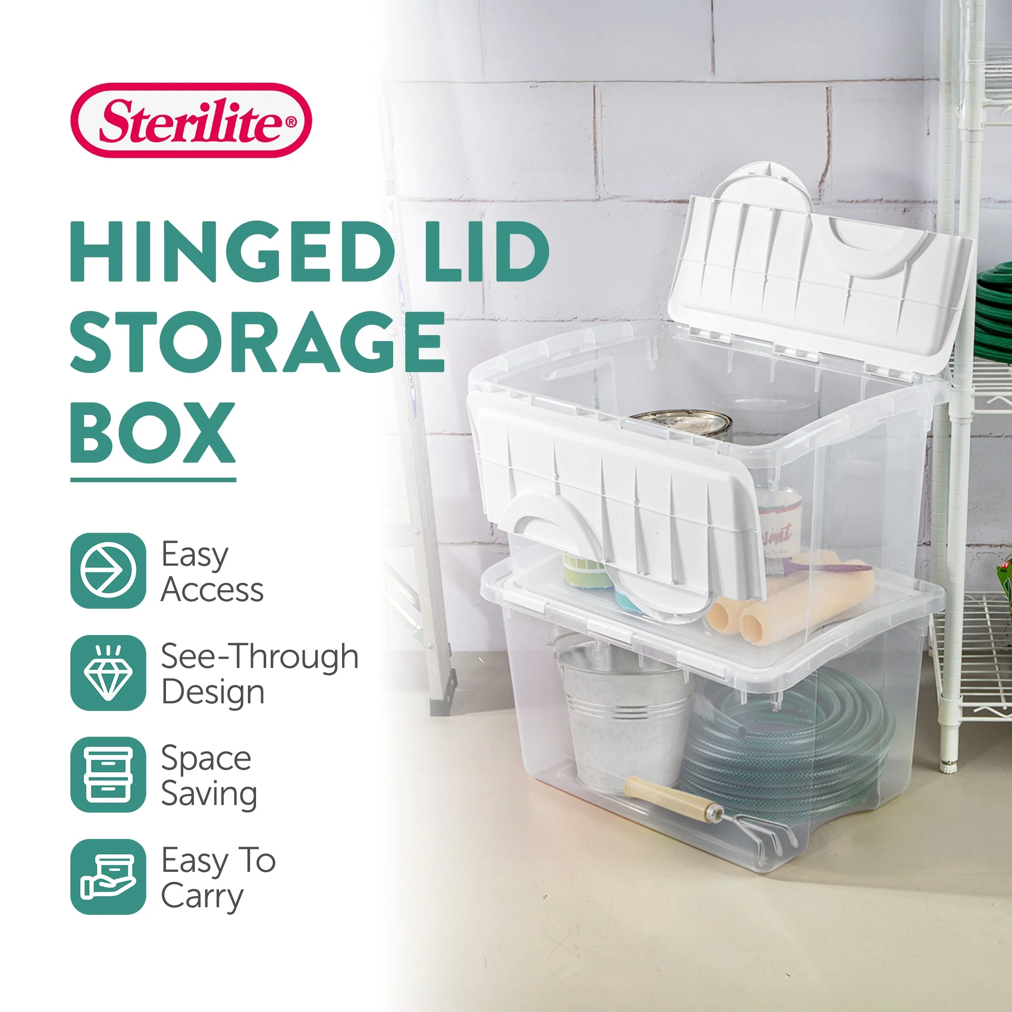 Sterilite 48 Quart Hinged Lid Storage Box Plastic Stackable Bin with Lid, 6 Pack - Image 3