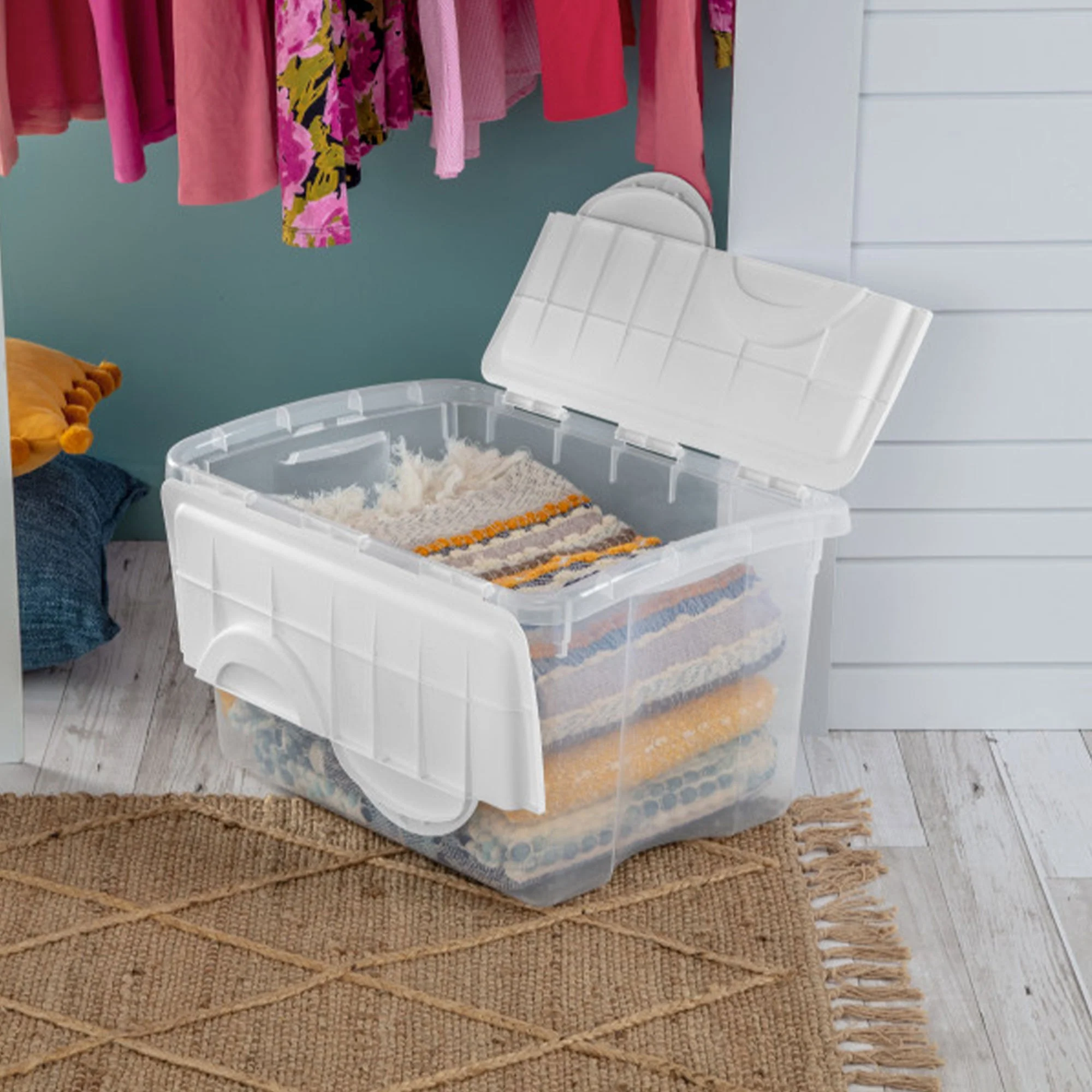 Sterilite 48 Quart Hinged Lid Storage Box Plastic Stackable Bin with Lid, 6 Pack - Image 4