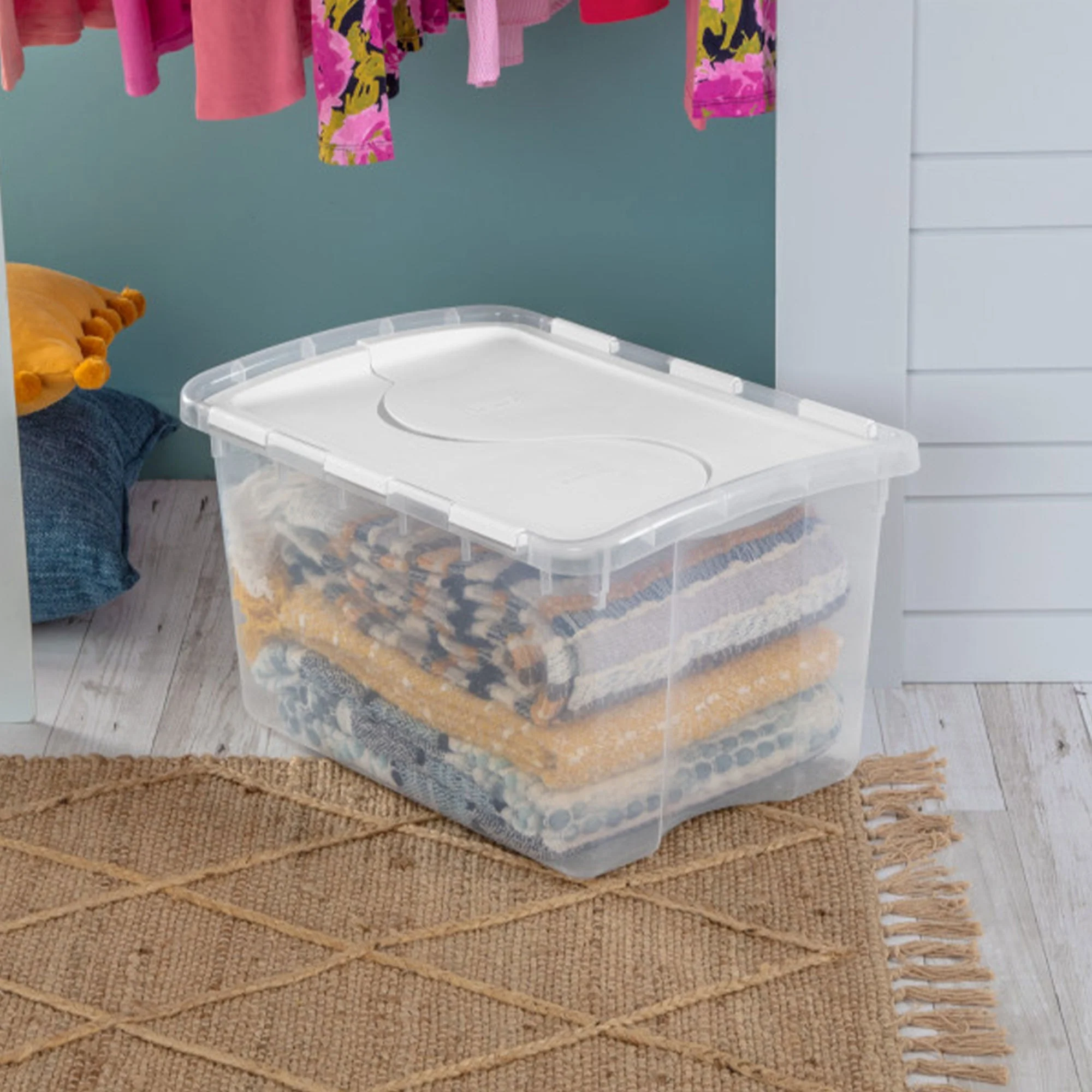 Sterilite 48 Quart Hinged Lid Storage Box Plastic Stackable Bin with Lid, 6 Pack - Image 5