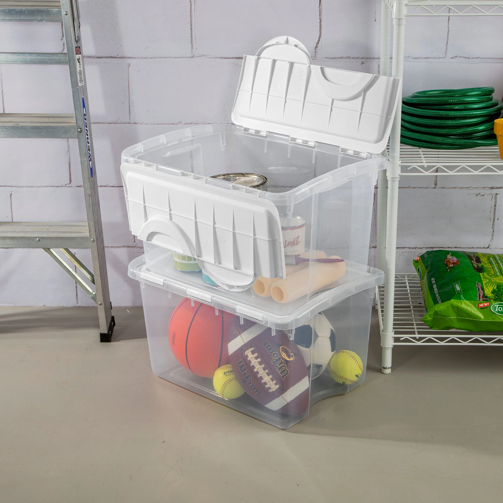 Sterilite 48 Quart Hinged Lid Storage Box Plastic Stackable Bin with Lid, 6 Pack - Image 6