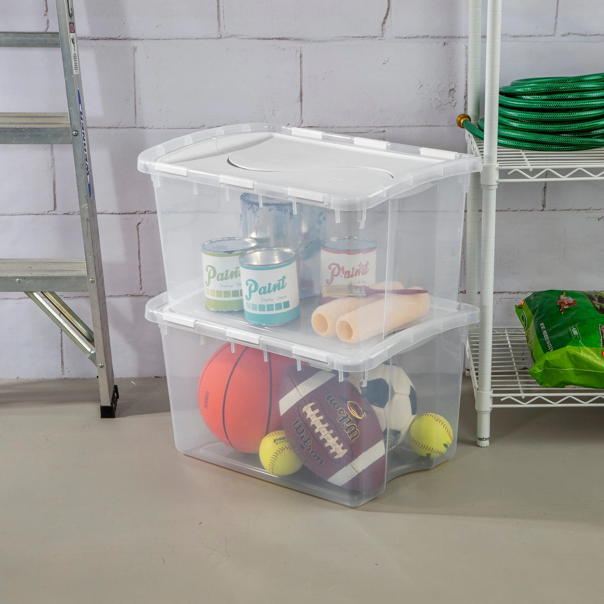 Sterilite 48 Quart Hinged Lid Storage Box Plastic Stackable Bin with Lid, 6 Pack - Image 7