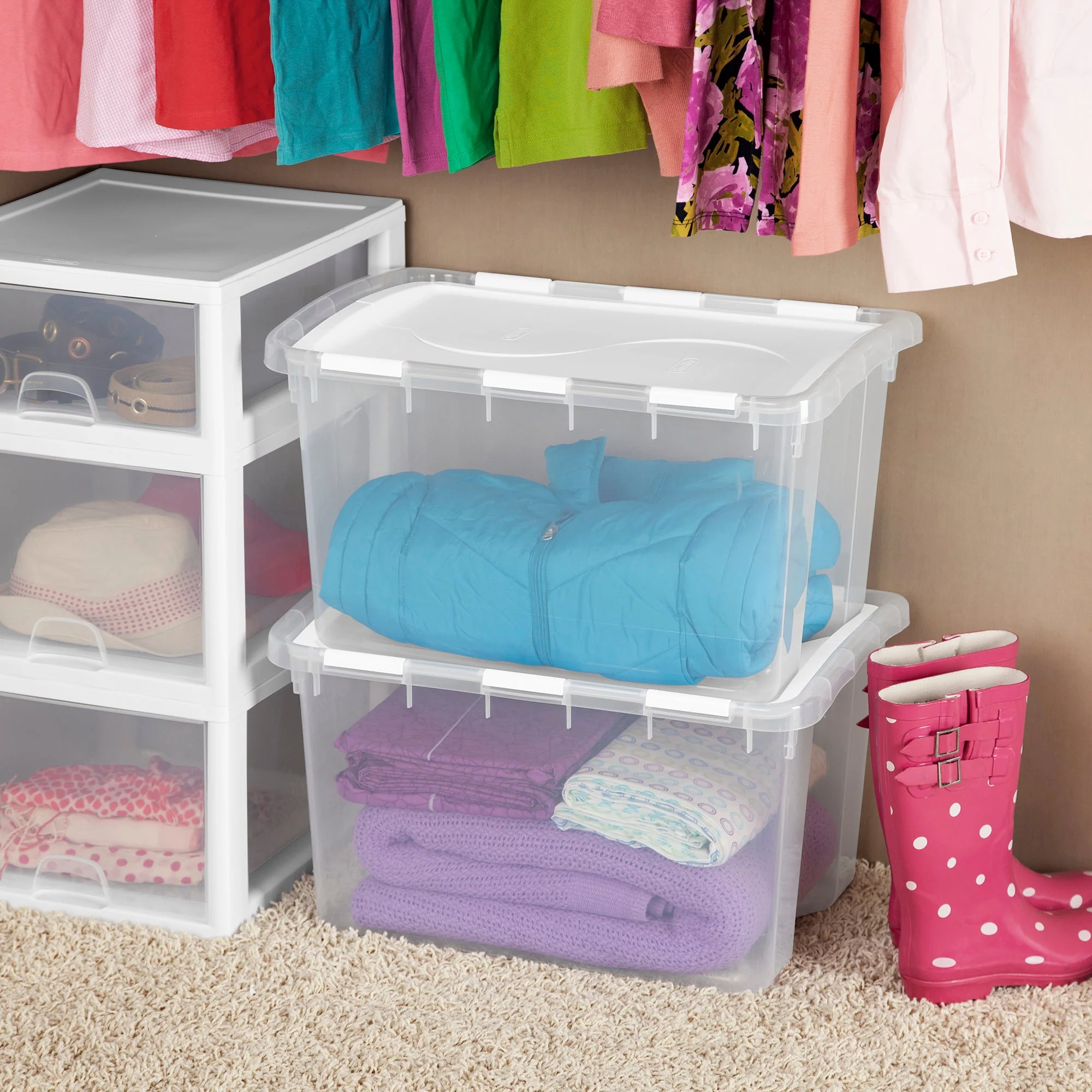 Sterilite 48 Quart Hinged Lid Storage Box Plastic Stackable Bin with Lid, 6 Pack - Image 8