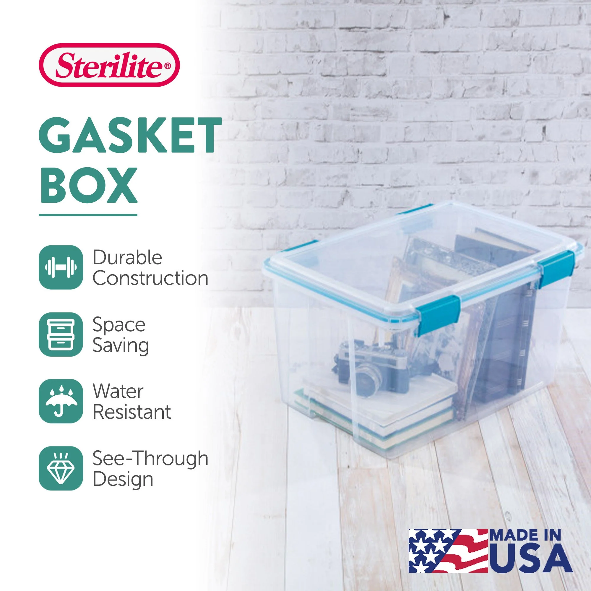 Sterilite 54-Qt Clear Plastic Stackable Storage Bin w/ Gasket Latch Lid, 8 Pack - Image 4