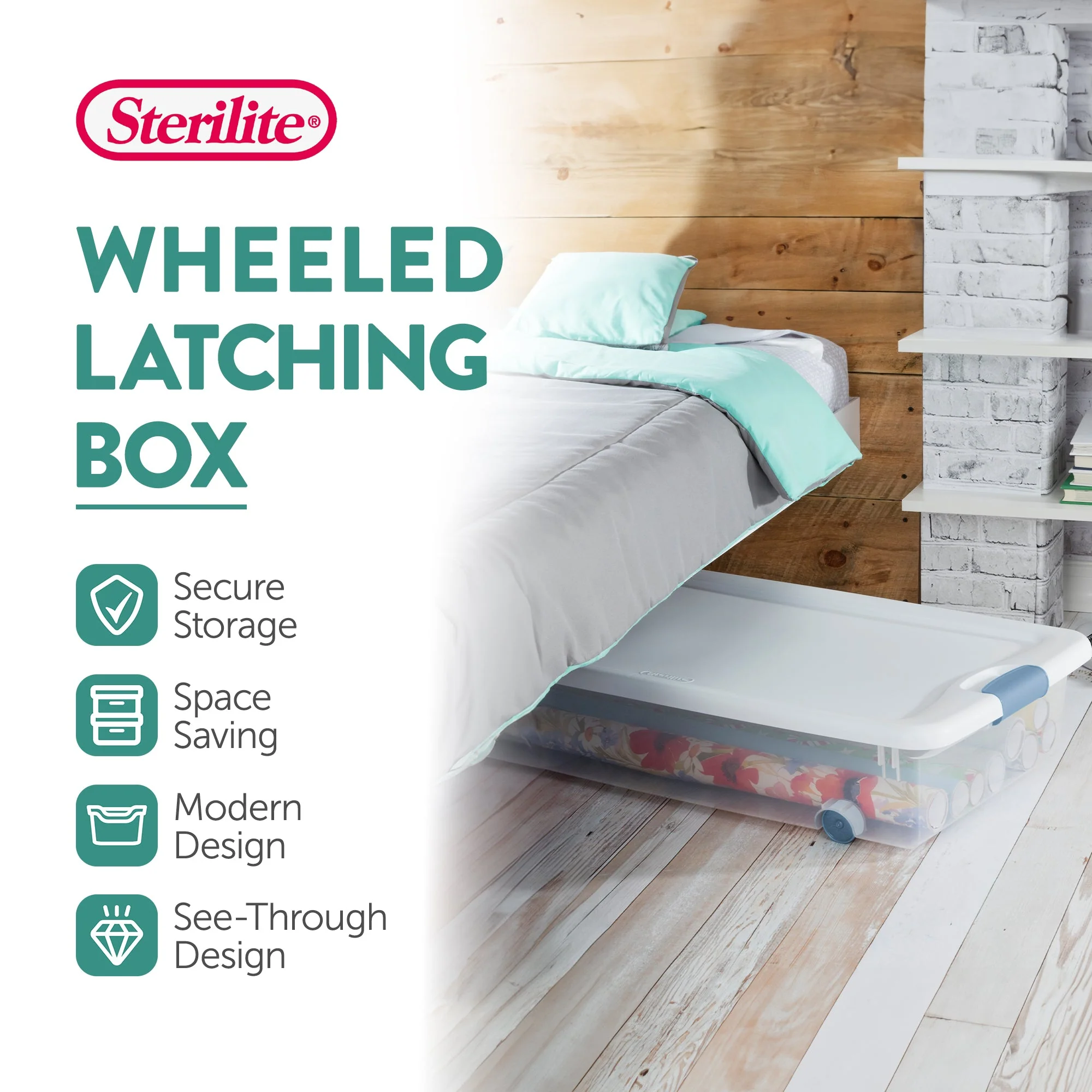 Sterilite 56 Quart Latching Stackable Wheeled Storage Container w/ Lid (12 Pack) - Image 3