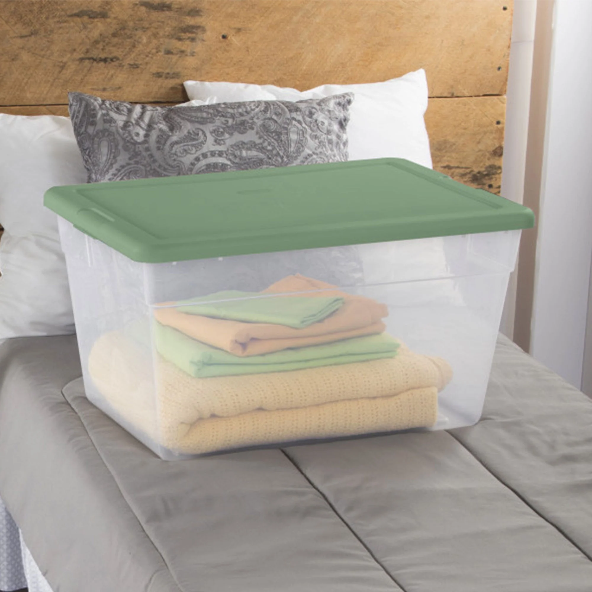 Sterilite 56 Quart Plastic Stackable Storage Container Tote, Crisp Green, 8 Pack - Image 4