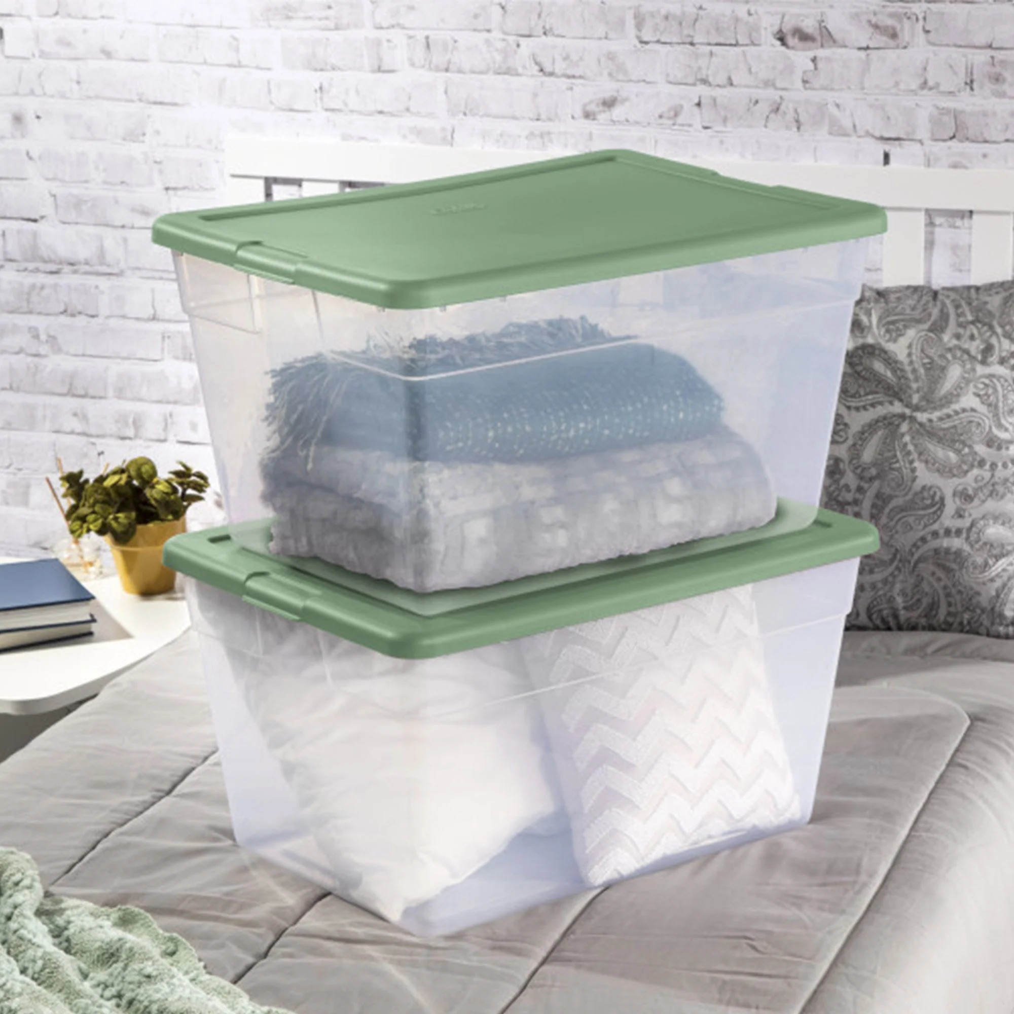 Sterilite 56 Quart Plastic Stackable Storage Container Tote, Crisp Green, 8 Pack - Image 7