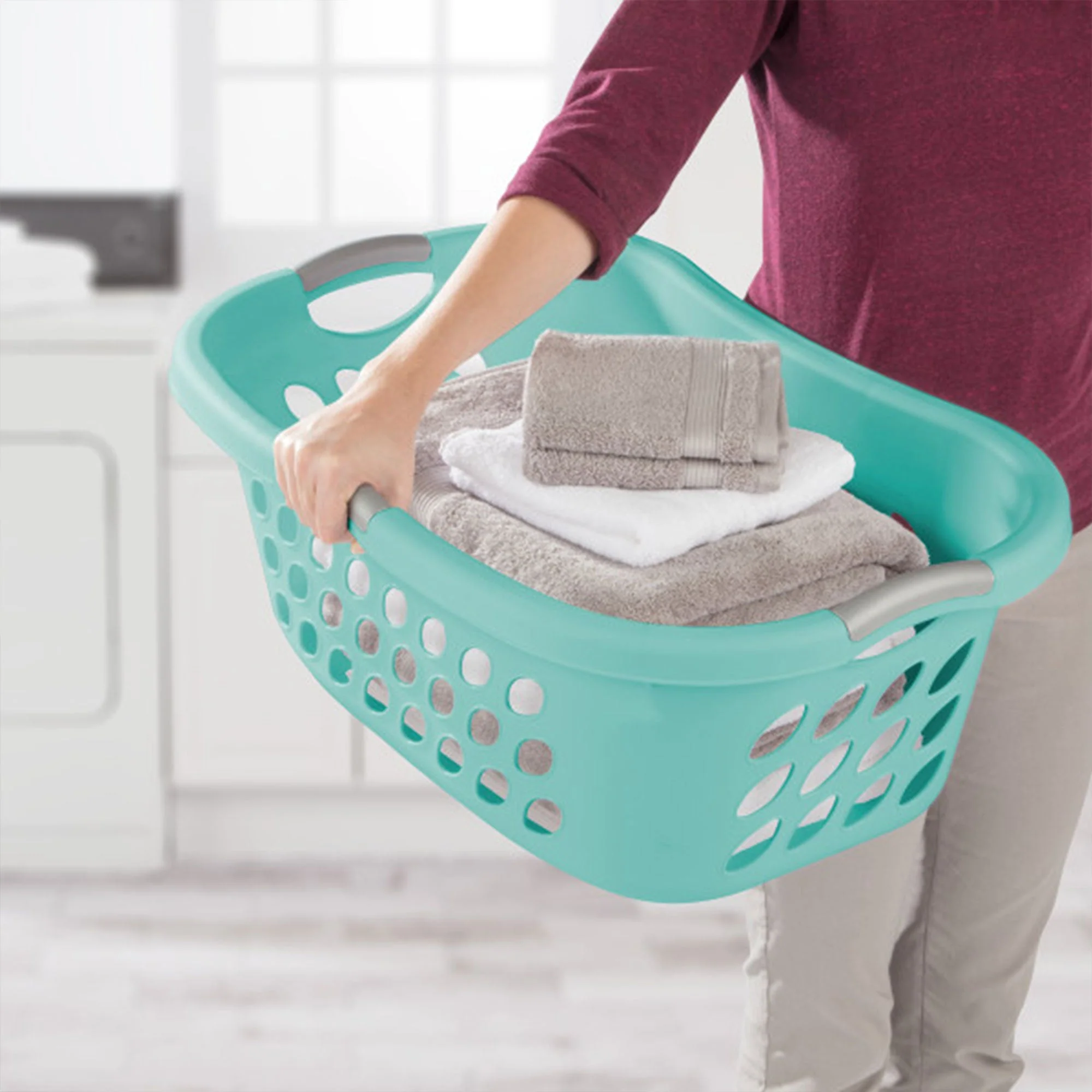 Sterilite 6 Pack Laundry Basket, Plastic Clothes Hamper, Ultra HipHold, Aqua - Image 4