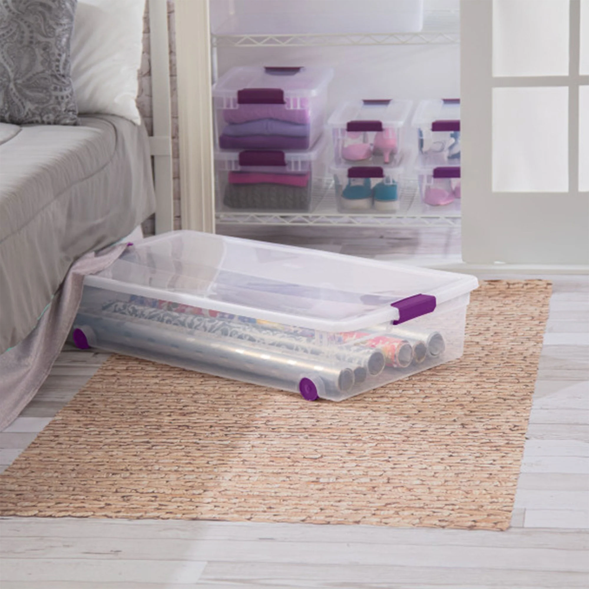 Sterilite 60 Quart ClearView Latch Lid Wheeled Underbed Storage Tote, (16 Pack) - Image 6