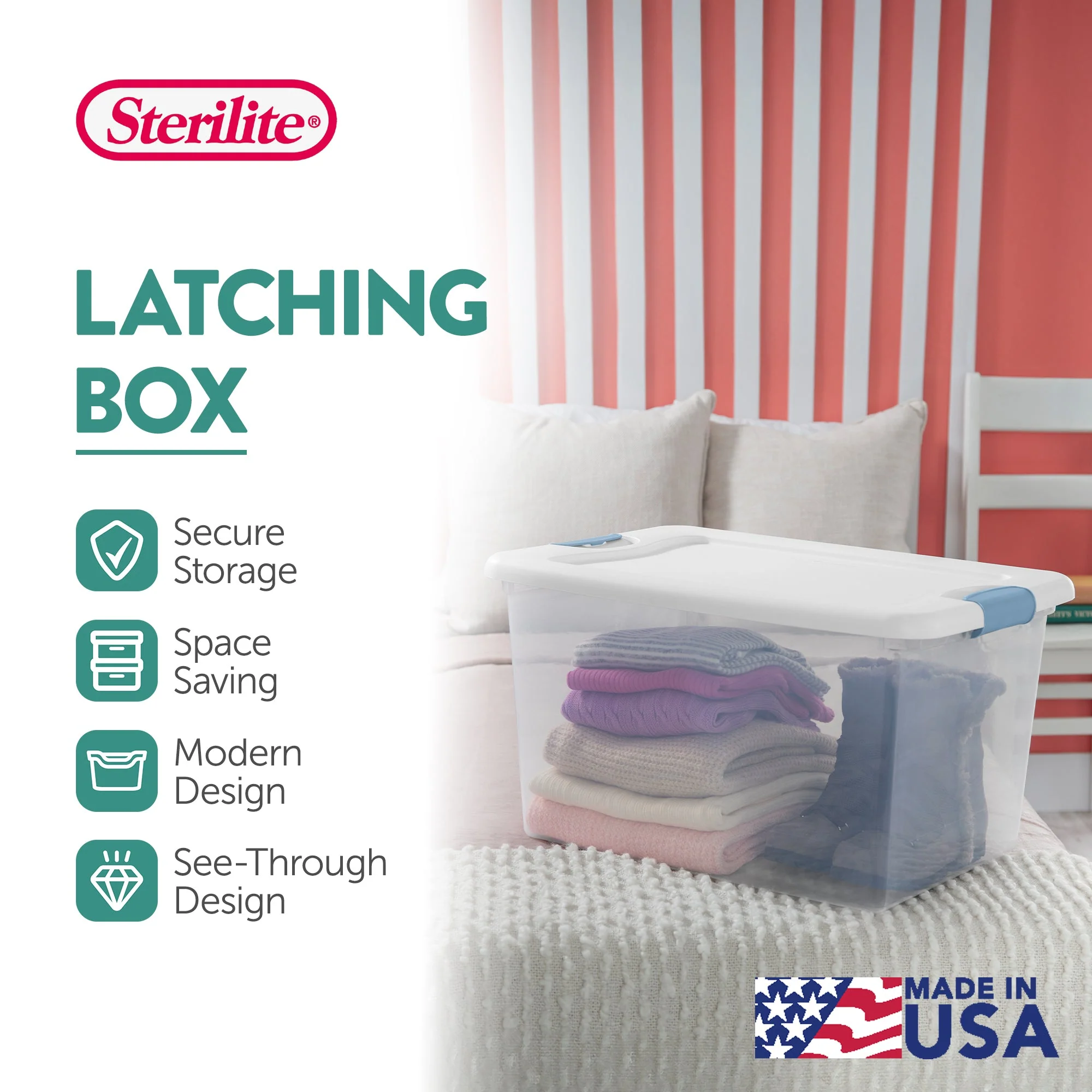 Sterilite 64 Qt Clear Plastic Stackable Storage Bin w/ White Latch Lid, (6 Pack) - Image 3