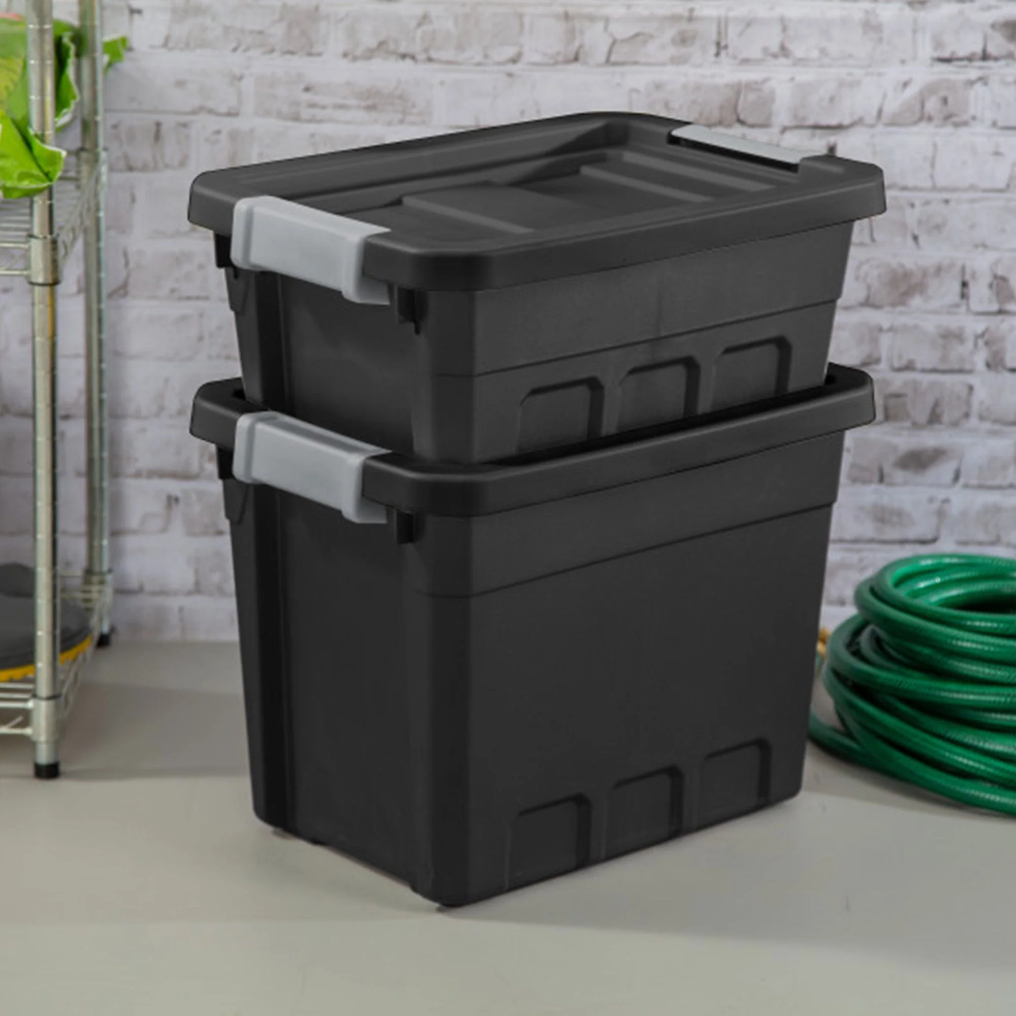Sterilite 7.5 Gal Rugged Industrial Storage Totes w/ Latch Lids, Black (18 Pack) - Image 5