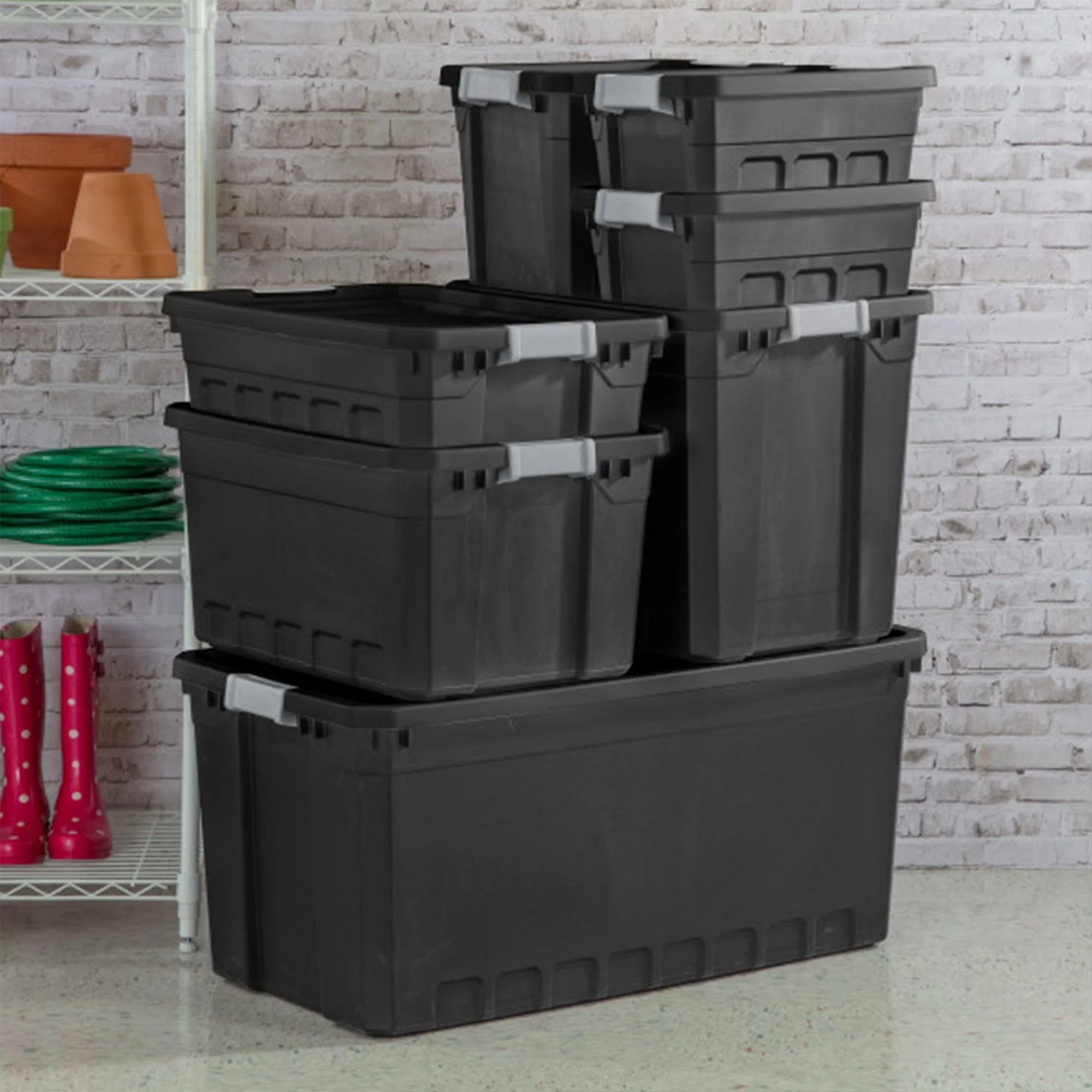Sterilite 7.5 Gal Rugged Industrial Storage Totes w/ Latch Lids, Black (18 Pack) - Image 9