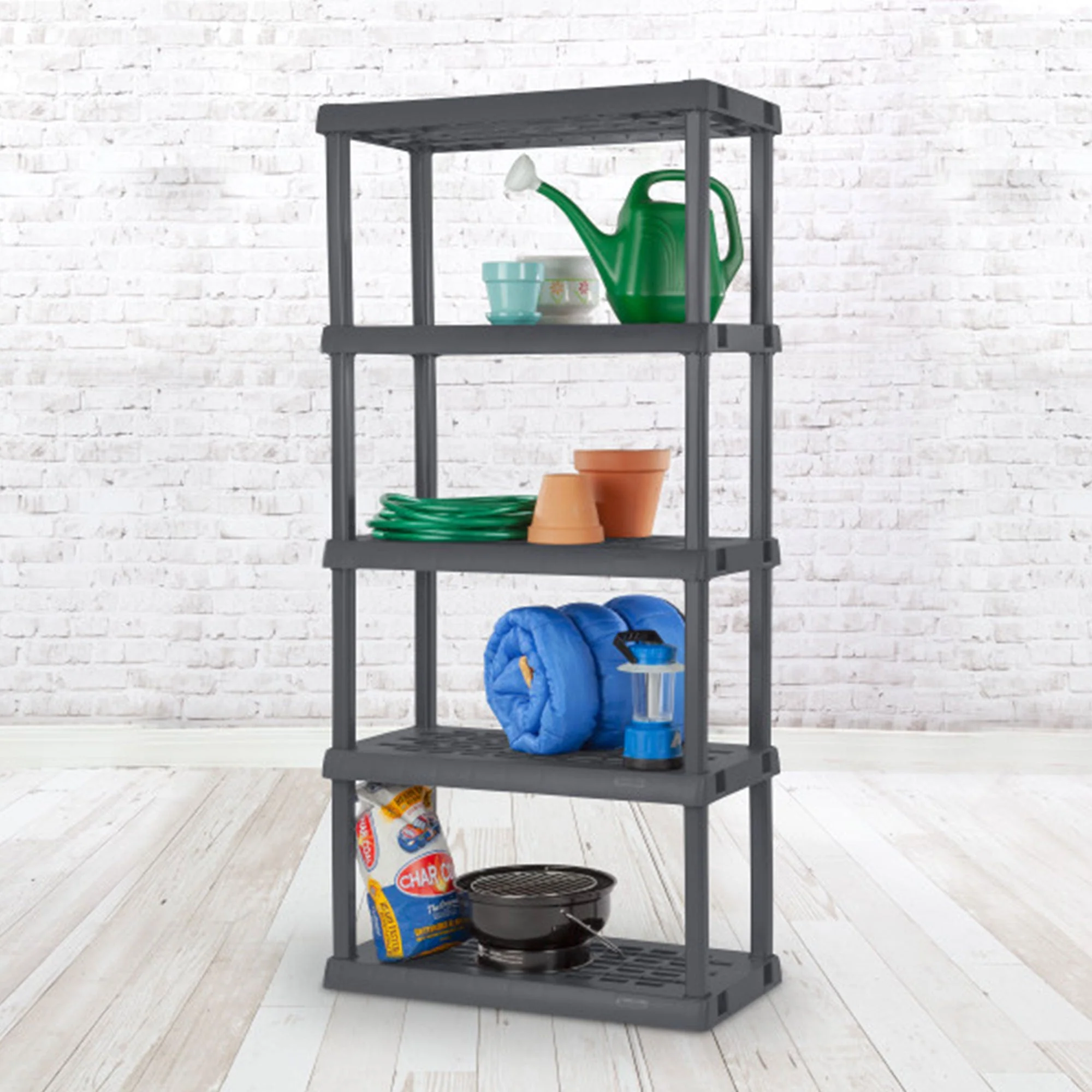 Sterilite 75.2 Inch Heavy Duty Durable 5 Shelf Ventilated Shelving Unit, 4 Pack - Image 8