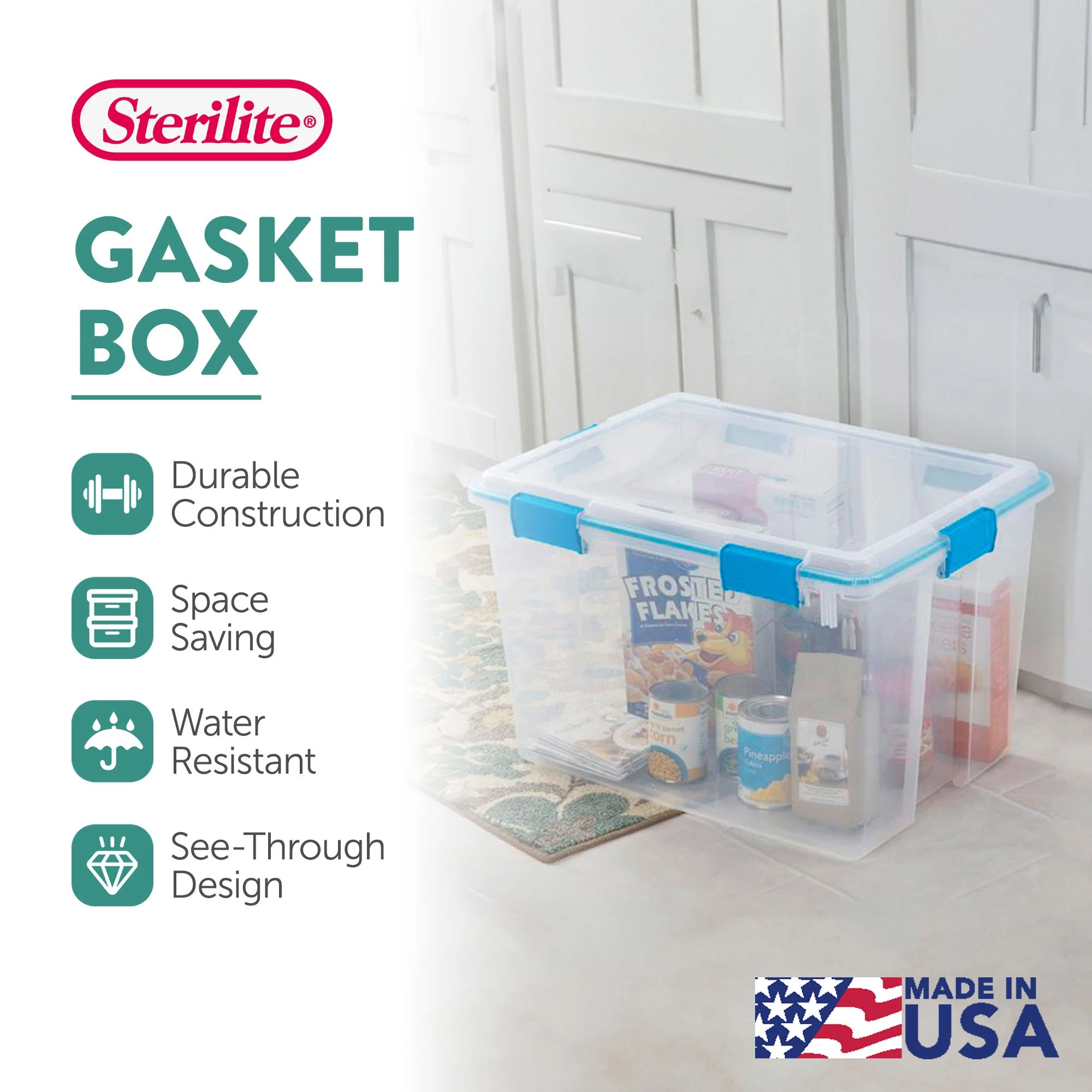 Sterilite 80-Qt Clear Plastic Stackable Storage Bin w/ Gasket Latch Lid, 12 Pack - Image 3