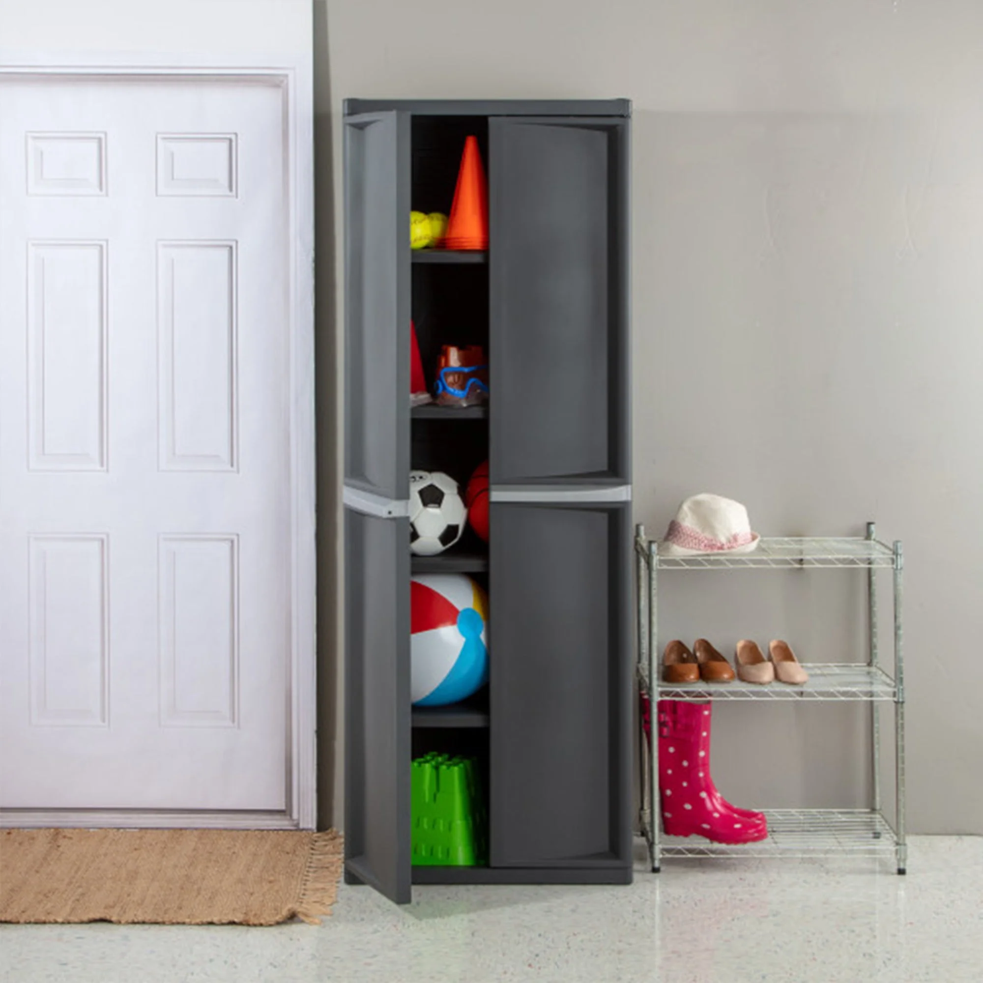 Sterilite Adjustable 4-Shelf Storage Cabinet With Doors, Gray | 01423V01 - Image 3