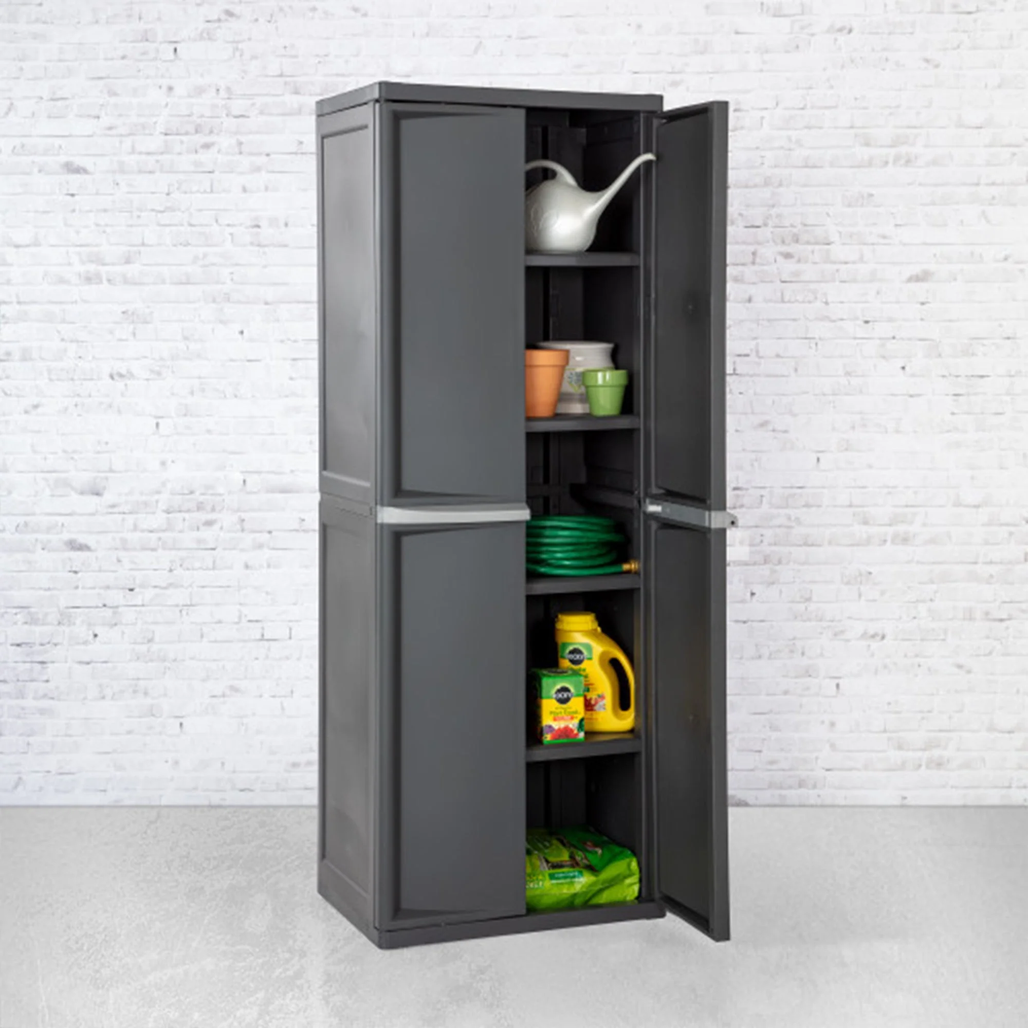 Sterilite Adjustable 4-Shelf Storage Cabinet With Doors, Gray | 01423V01 - Image 5