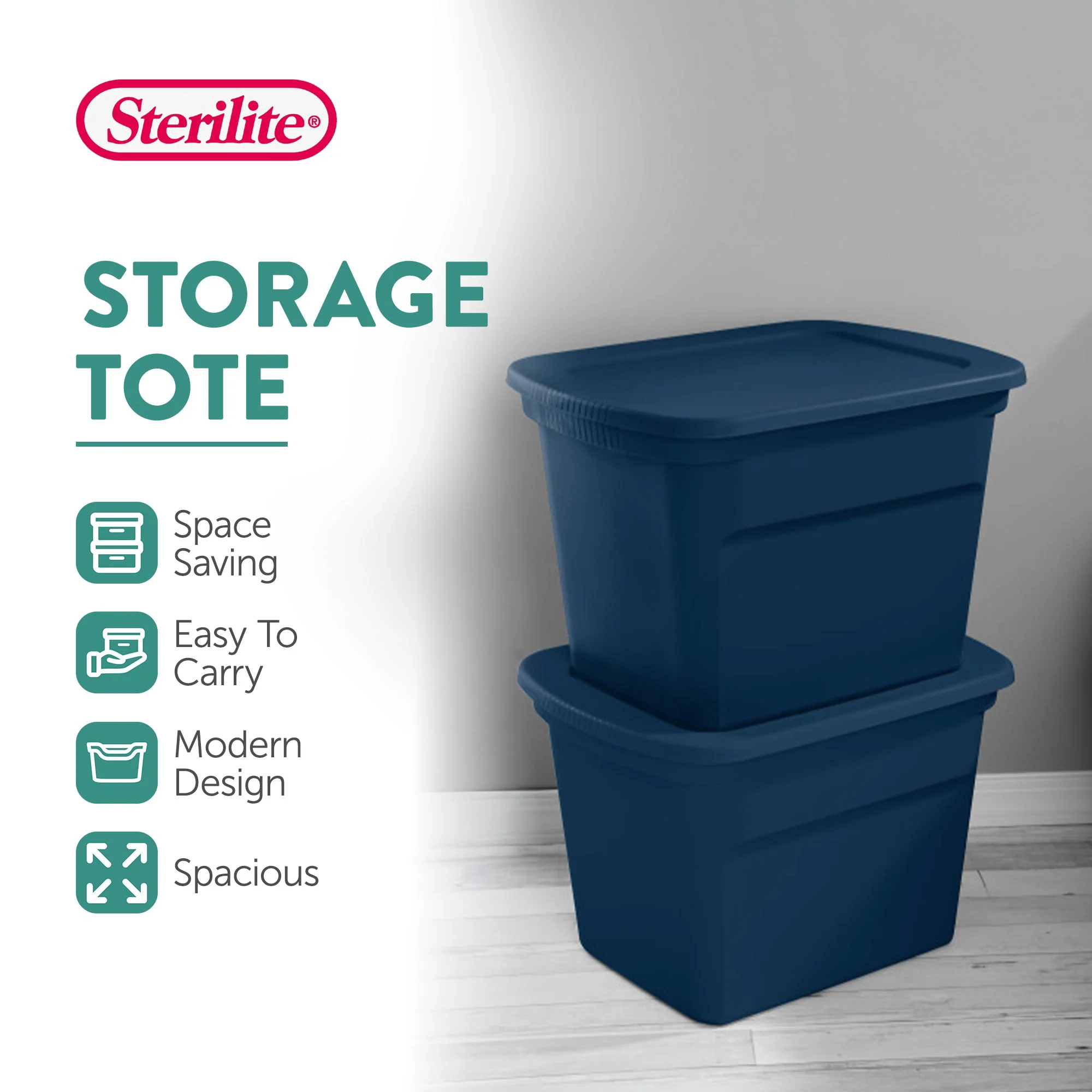 Sterilite Classic Lidded Stackable 18 Gal Storage Tote Container, Blue, 8 Pack - Image 3