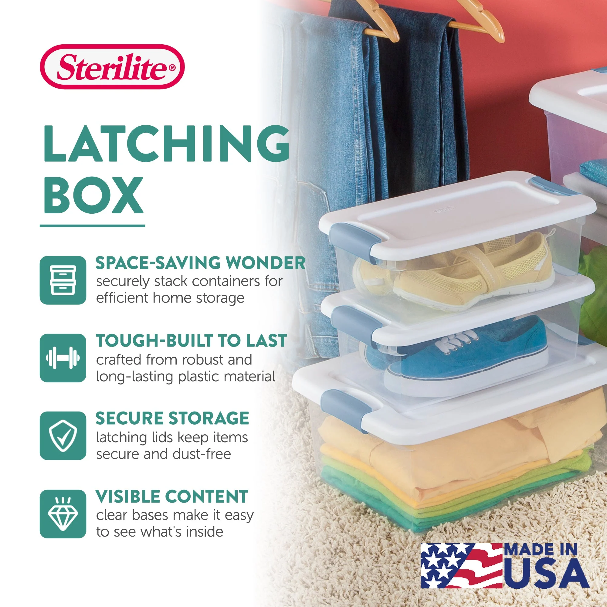 Sterilite Clear Plastic 6 Quart Storage Box Container with Latching Lid, 24 Pack - Image 3