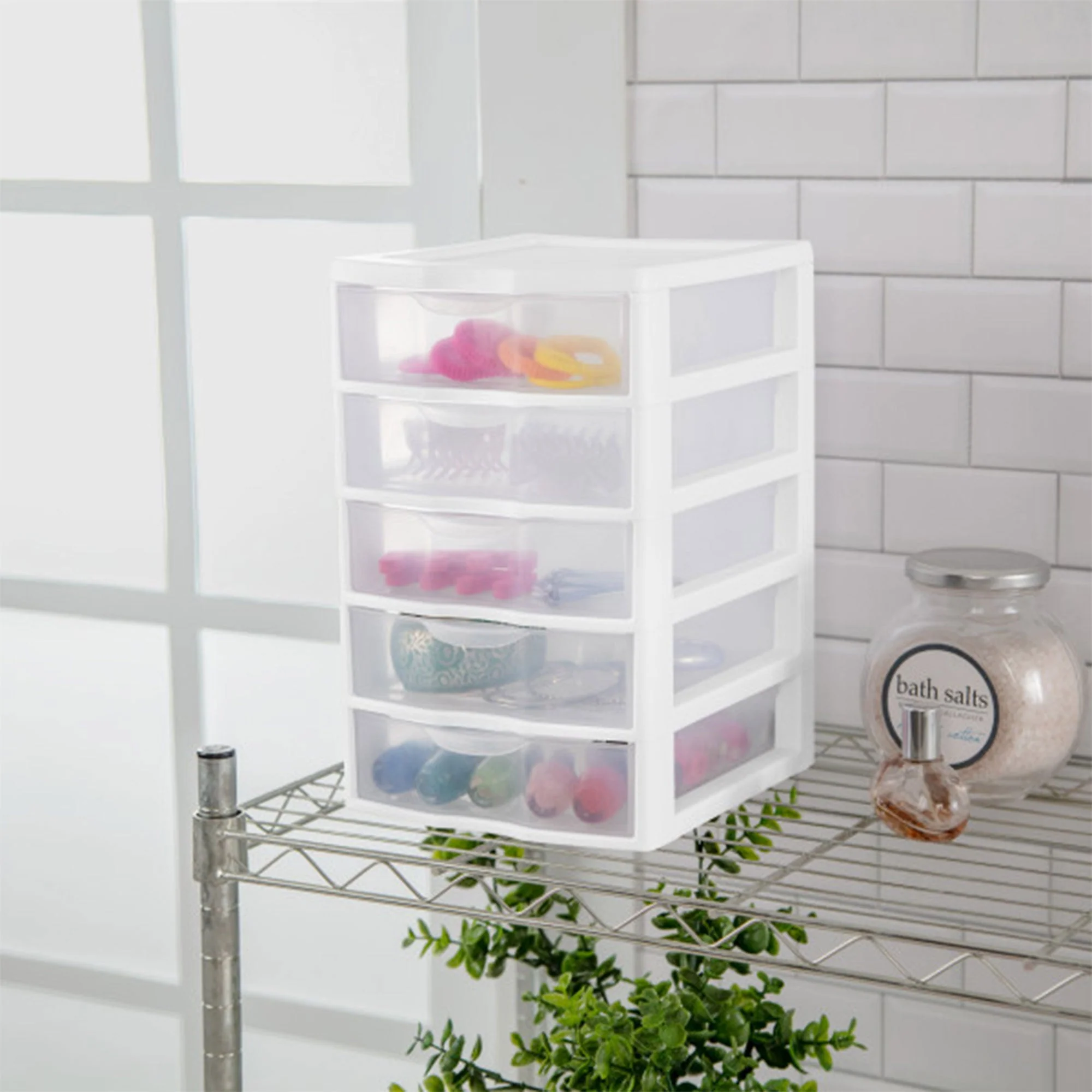 Sterilite Clearview Small Plastic 5 Drawer Desktop Storage System, 4 Pack, White - Image 4
