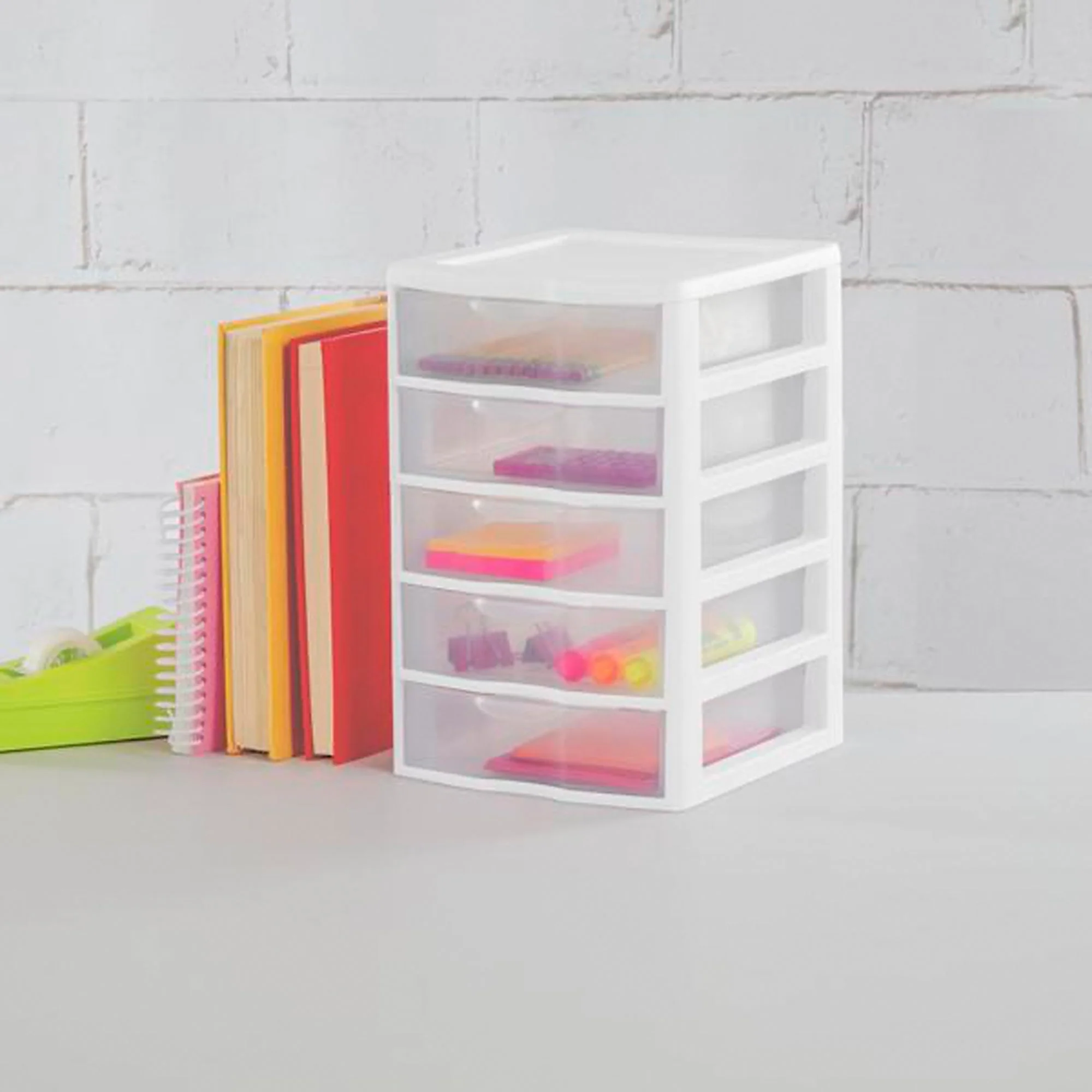 Sterilite Clearview Small Plastic 5 Drawer Desktop Storage System, 4 Pack, White - Image 5