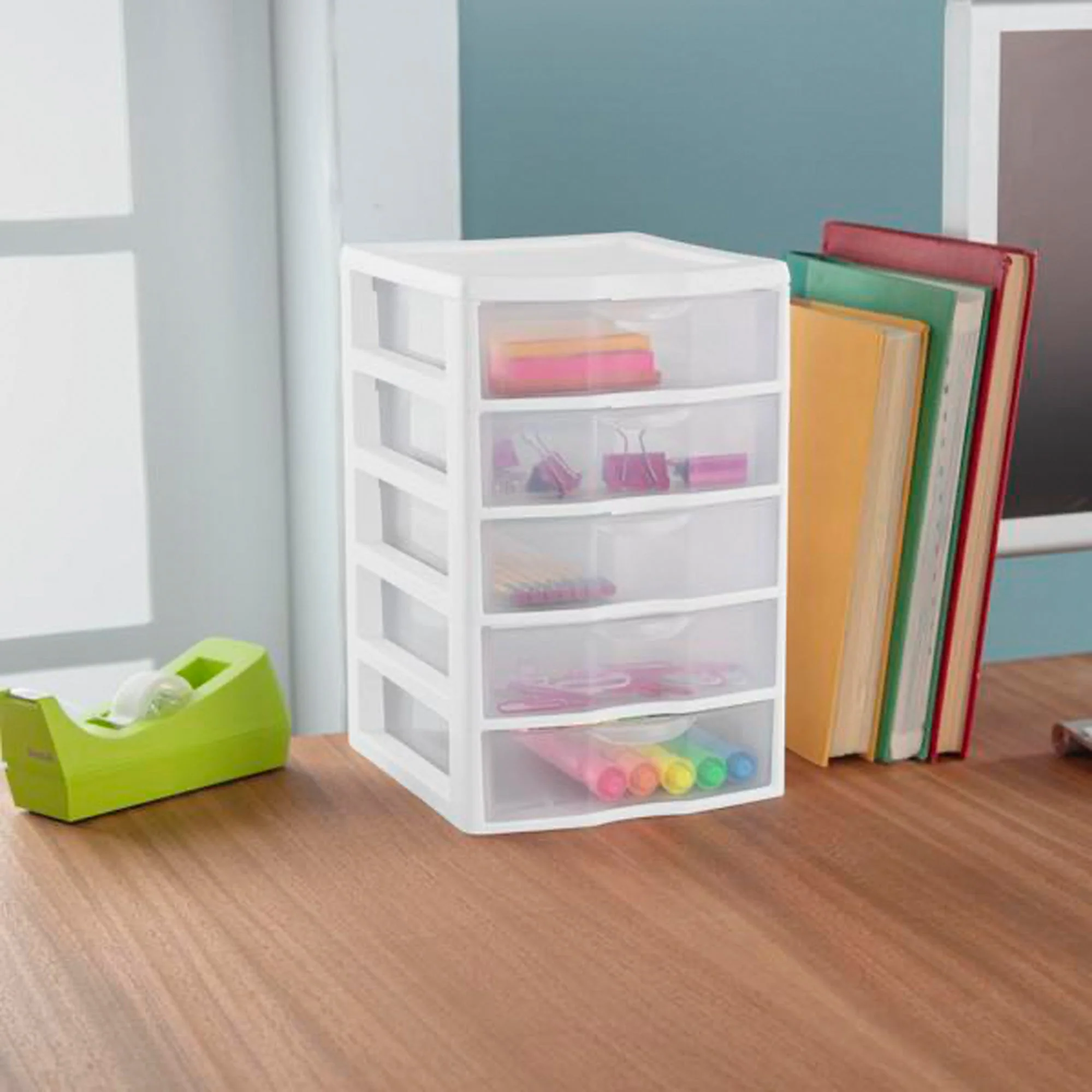 Sterilite Clearview Small Plastic 5 Drawer Desktop Storage System, 4 Pack, White - Image 6