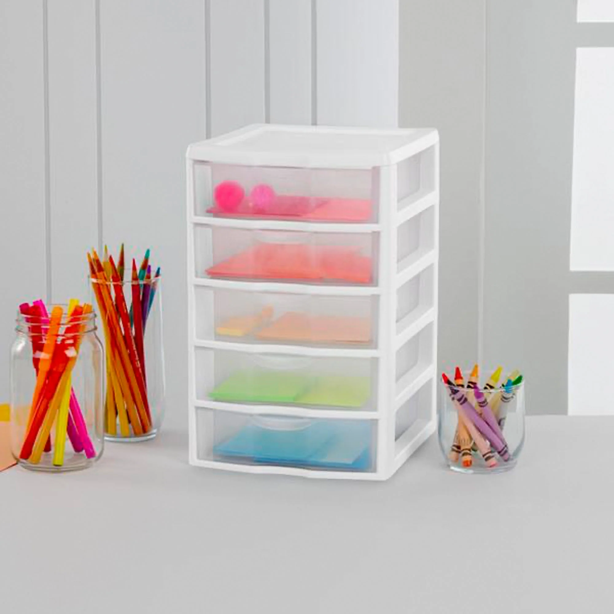 Sterilite Clearview Small Plastic 5 Drawer Desktop Storage System, 4 Pack, White - Image 7