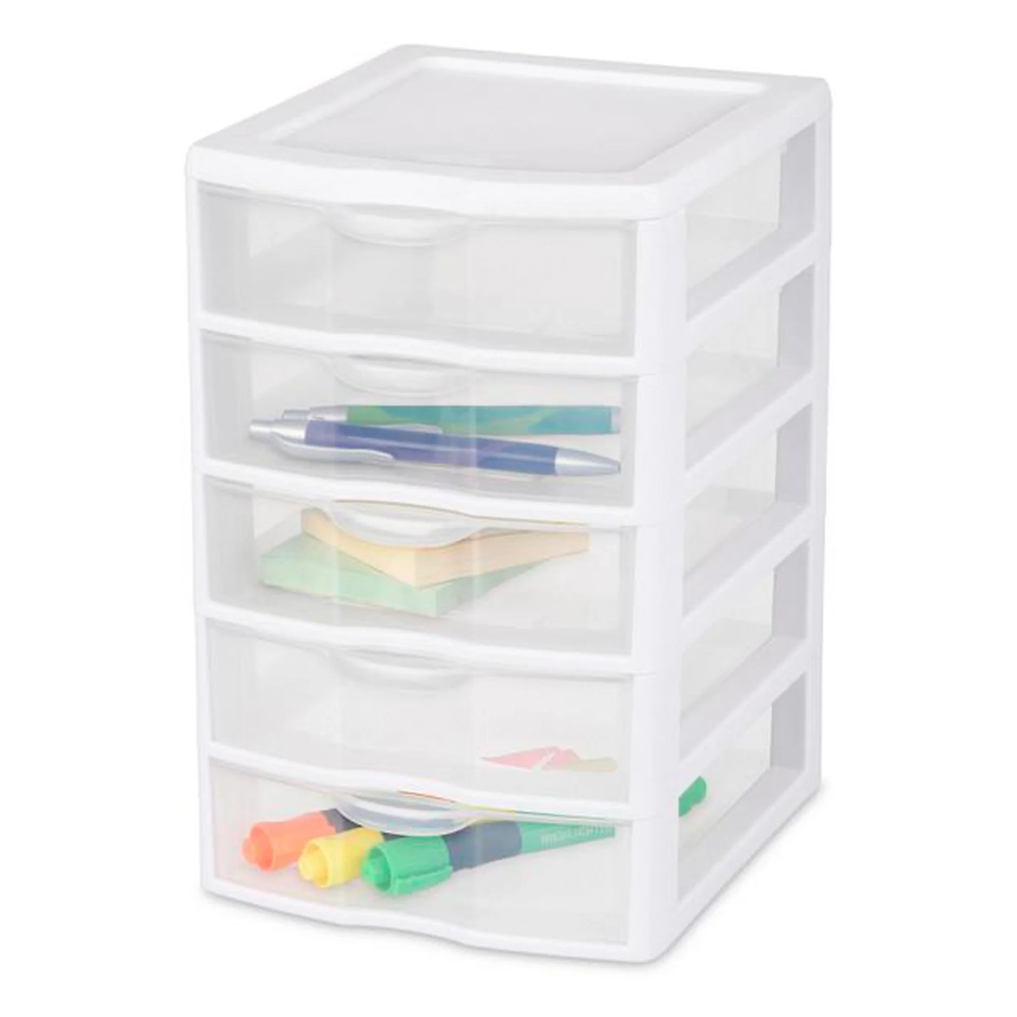 Sterilite Clearview Small Plastic 5 Drawer Desktop Storage System, 4 Pack, White - Image 9
