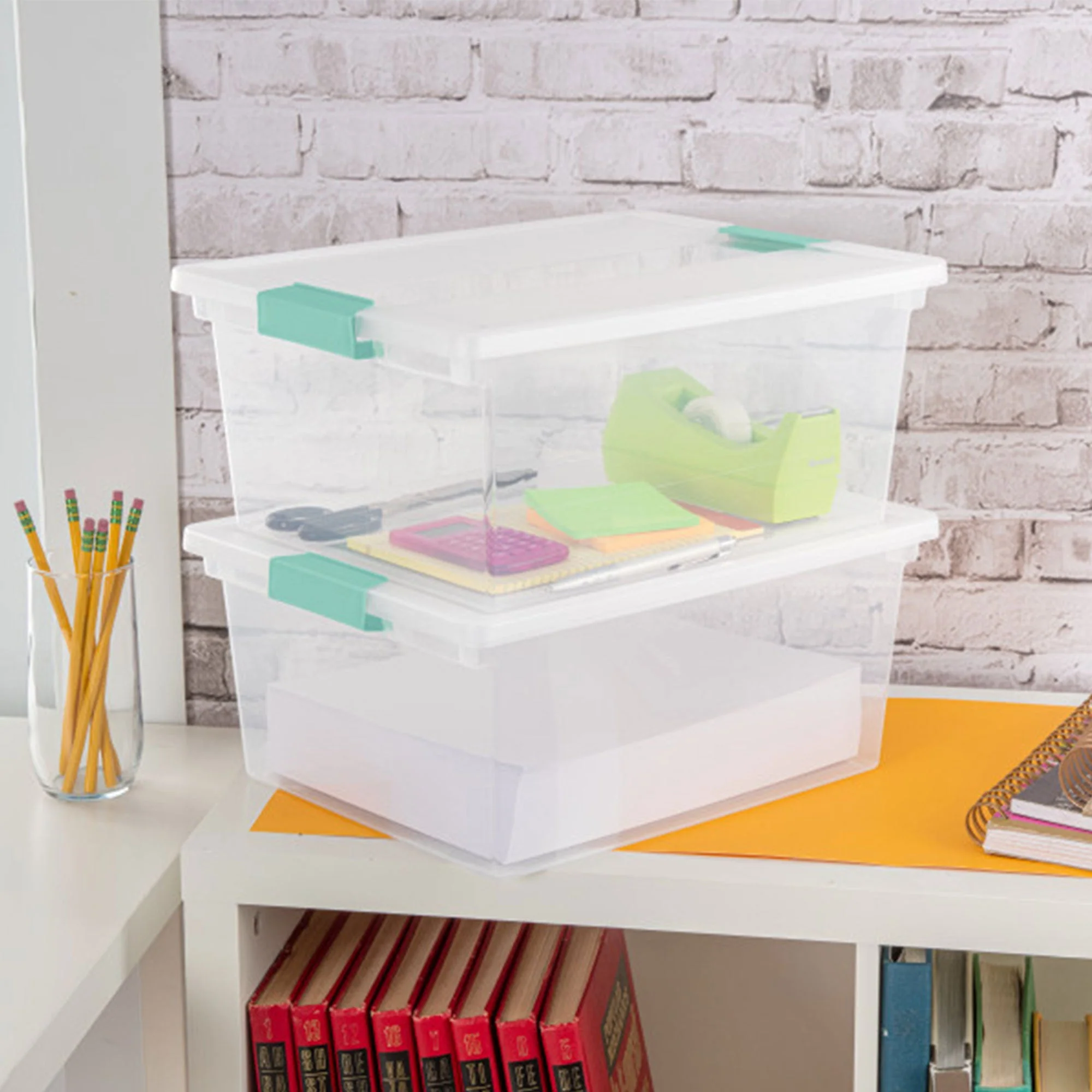 Sterilite Deep Plastic Stackable Storage Bin w/ Clear Latch Lid, Clear (4 Pack) - Image 9