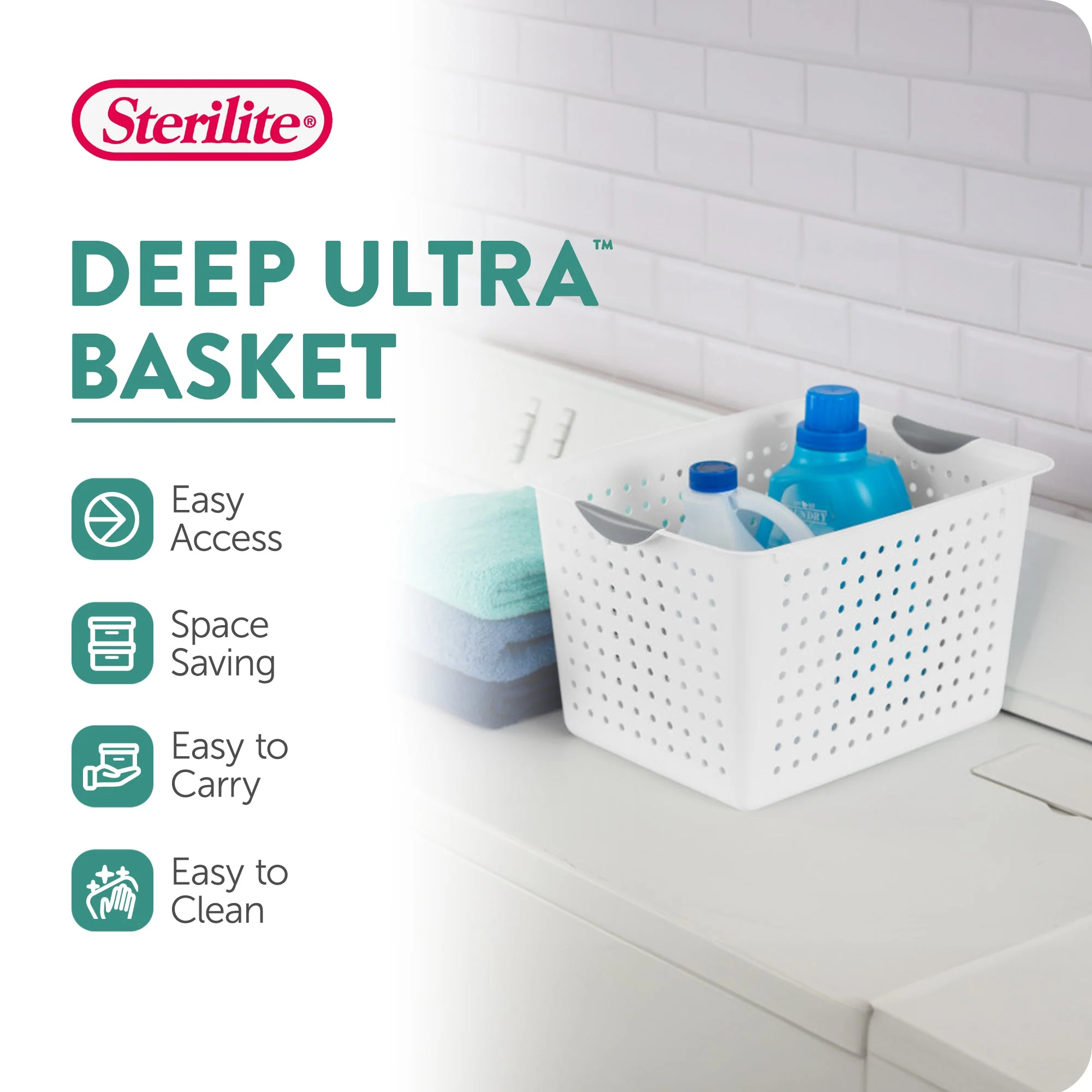 Sterilite Deep Ultra Plastic Storage Bin Organizer Basket with Handles (18 Pack) - Image 2