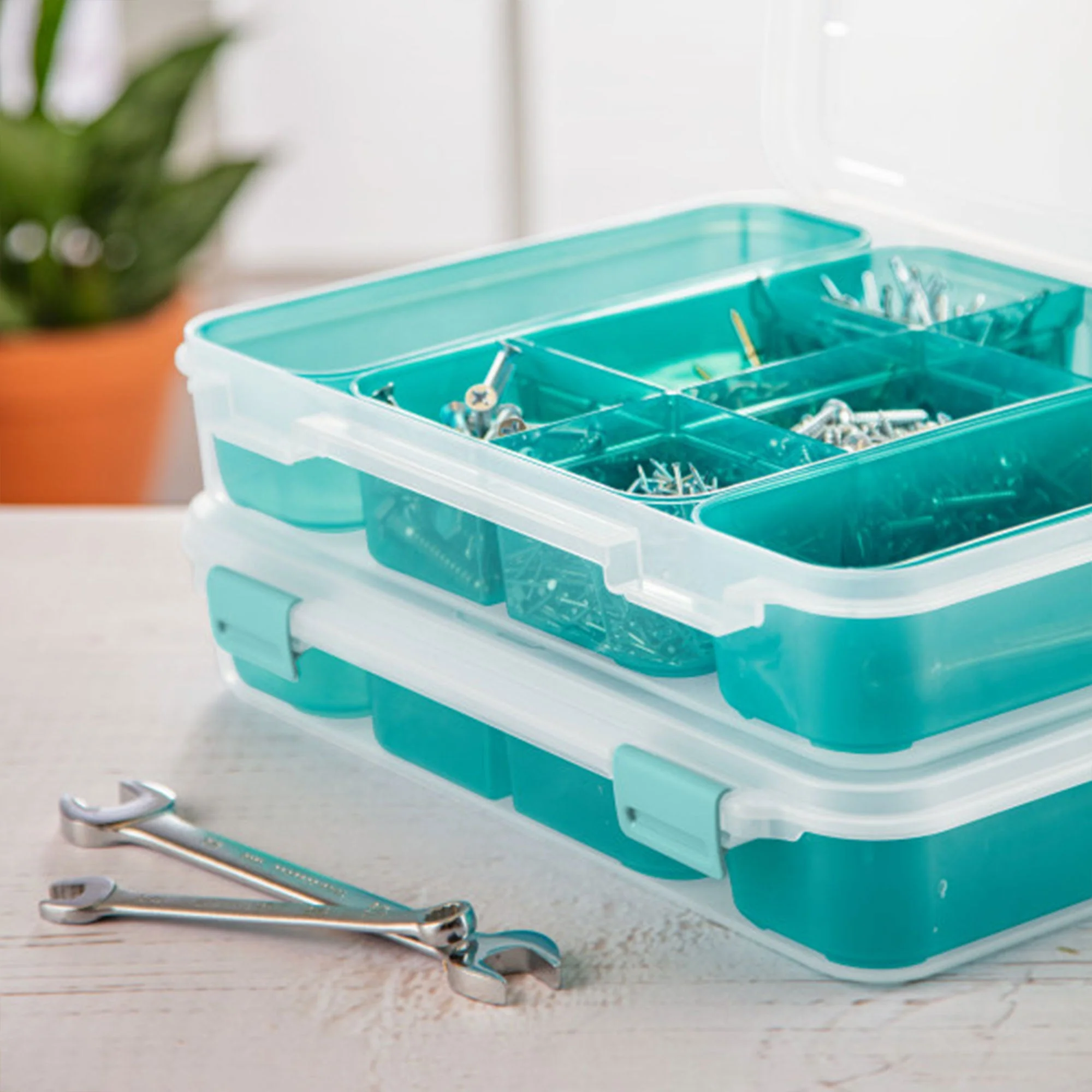 Sterilite Divided Case Stackable Plastic Small Storage Lidded Container, 12 Pack - Image 8