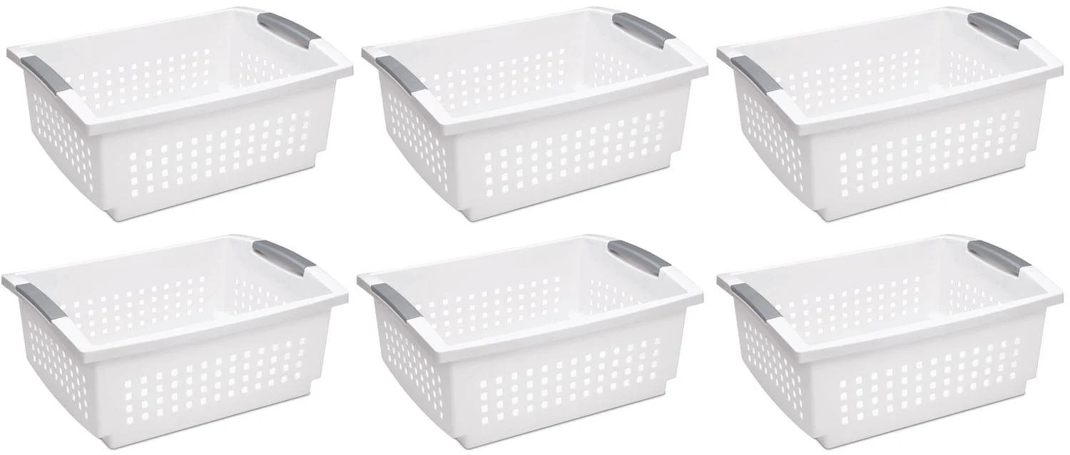 Sterilite Large Plastic Stacking Closet Organizer and Storage Basket (6 Pack)