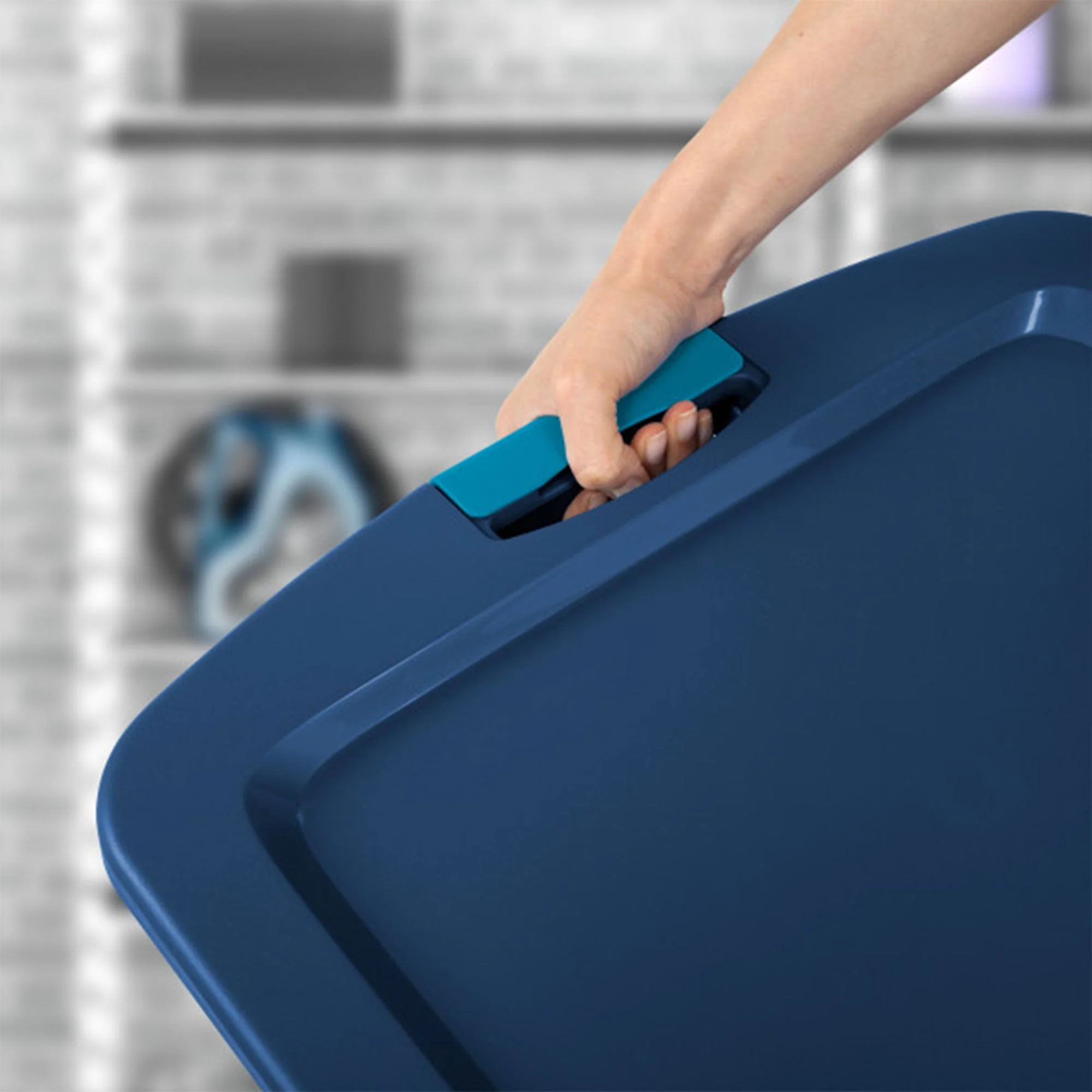 Sterilite Latch & Carry 18 Gallon Plastic Stacking Storage Tote w/ Lid, 12 Pack - Image 5