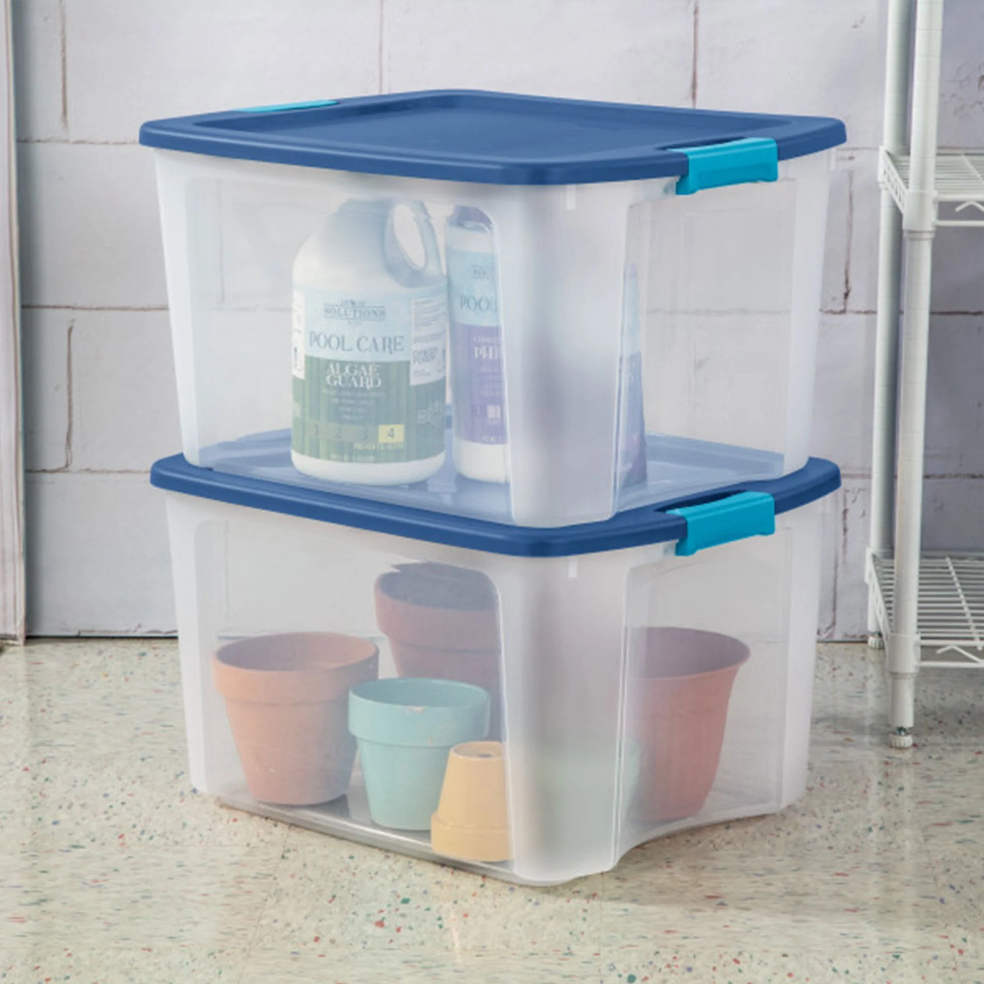 Sterilite Latch & Carry 18 Gallon Plastic Stacking Storage Tote w/ Lid, 18 Pack - Image 4