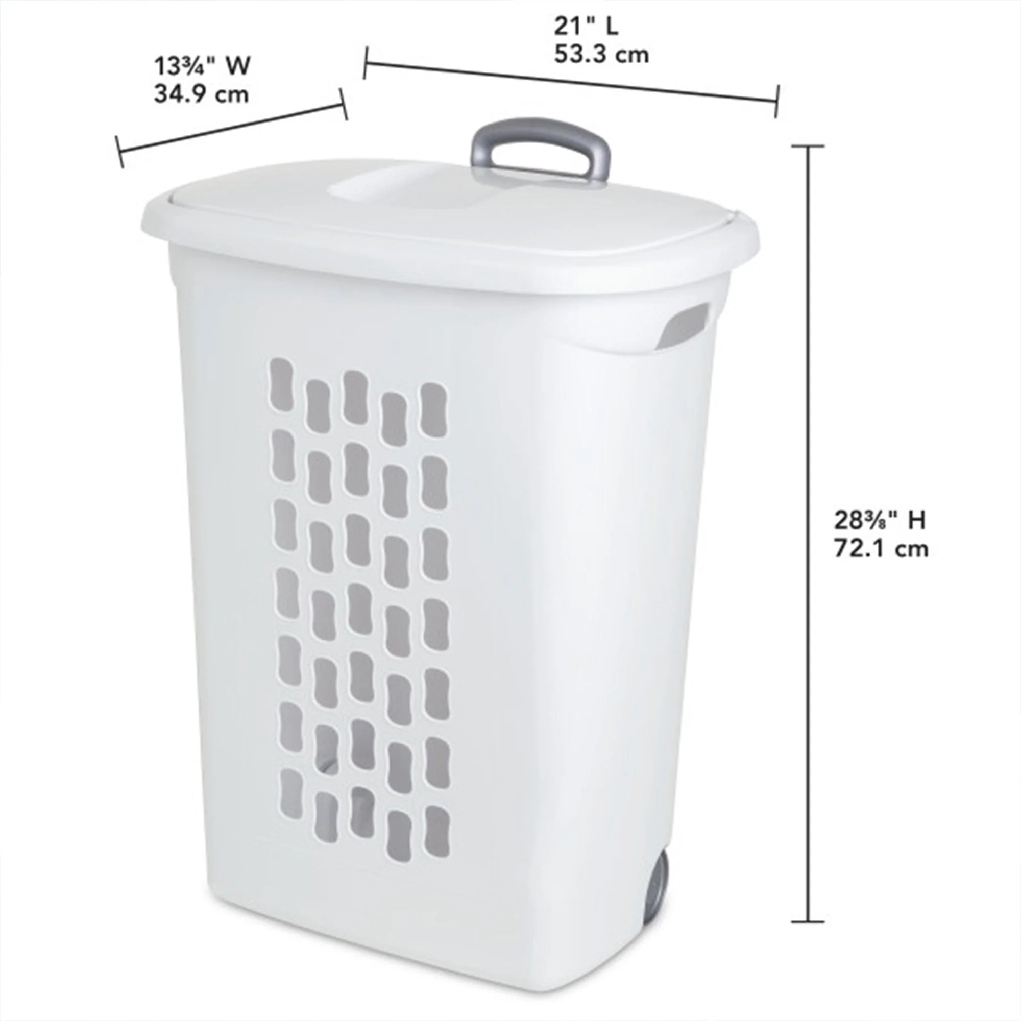 Sterilite Laundry Hamper Flip Top Lid Retractable Pull Handle Wheels, (3 Pack) - Image 2