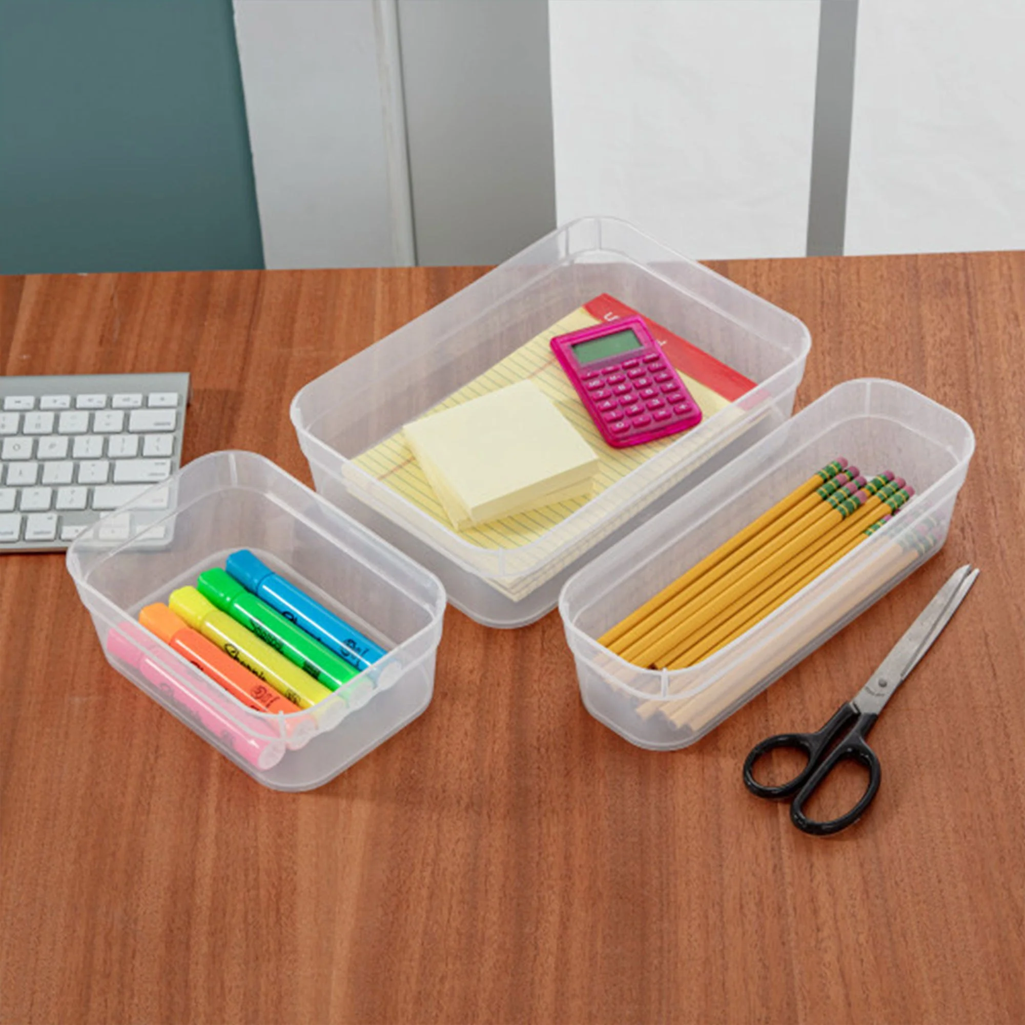 Sterilite Medium Storage Trays for Desktop and Drawer Organizing, Clear, 24 Pack - Image 3
