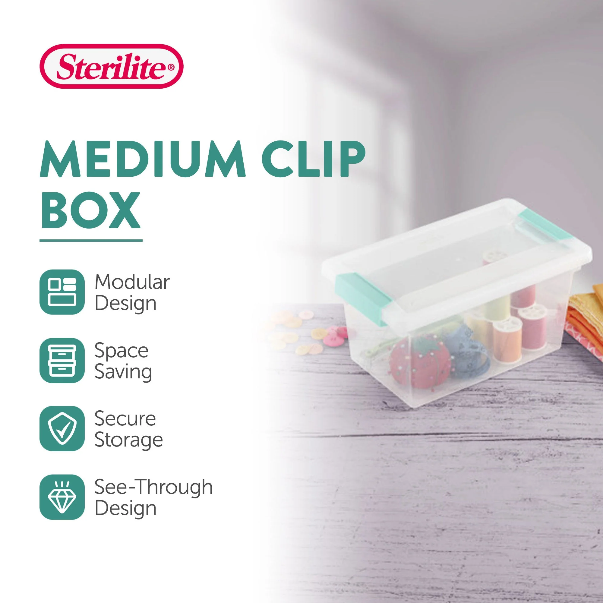 Sterilite Plastic Medium Clip Storage Box Container with Latching Lid, 8 Pack - Image 2