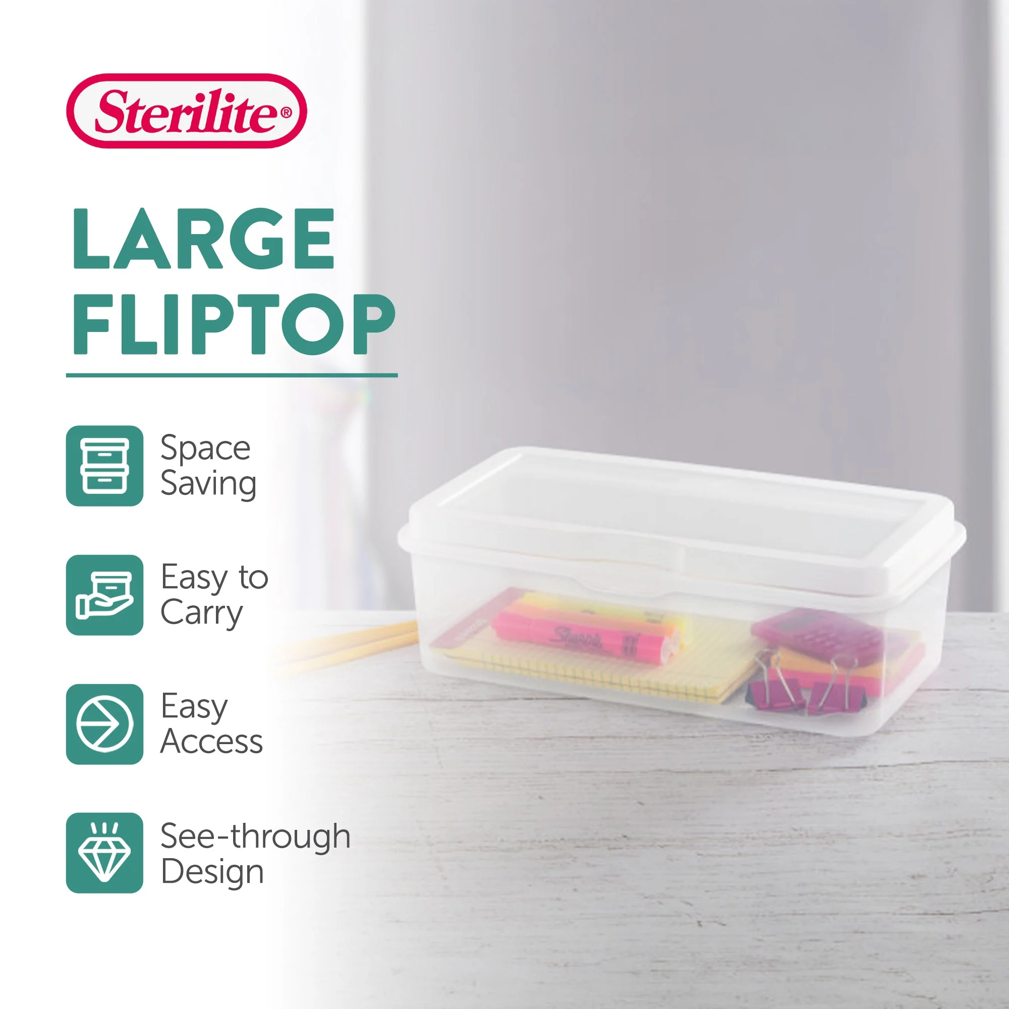 Sterilite Plastic Stacking FlipTop Latching Storage Container, Clear, (12 Pack) - Image 4