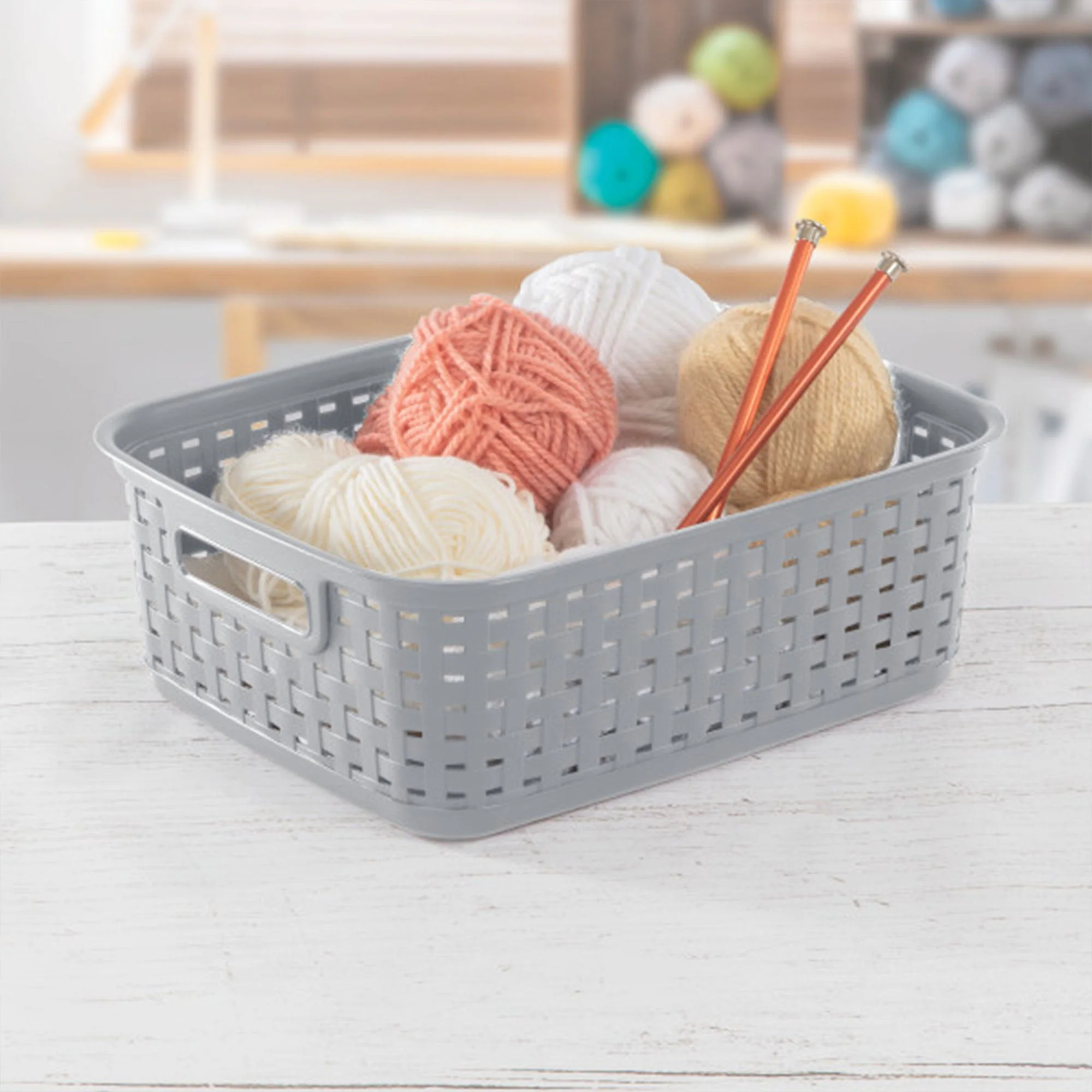 Sterilite Short Weave Wicker Pattern Storage Container Basket, Gray (18 Pack) - Image 4
