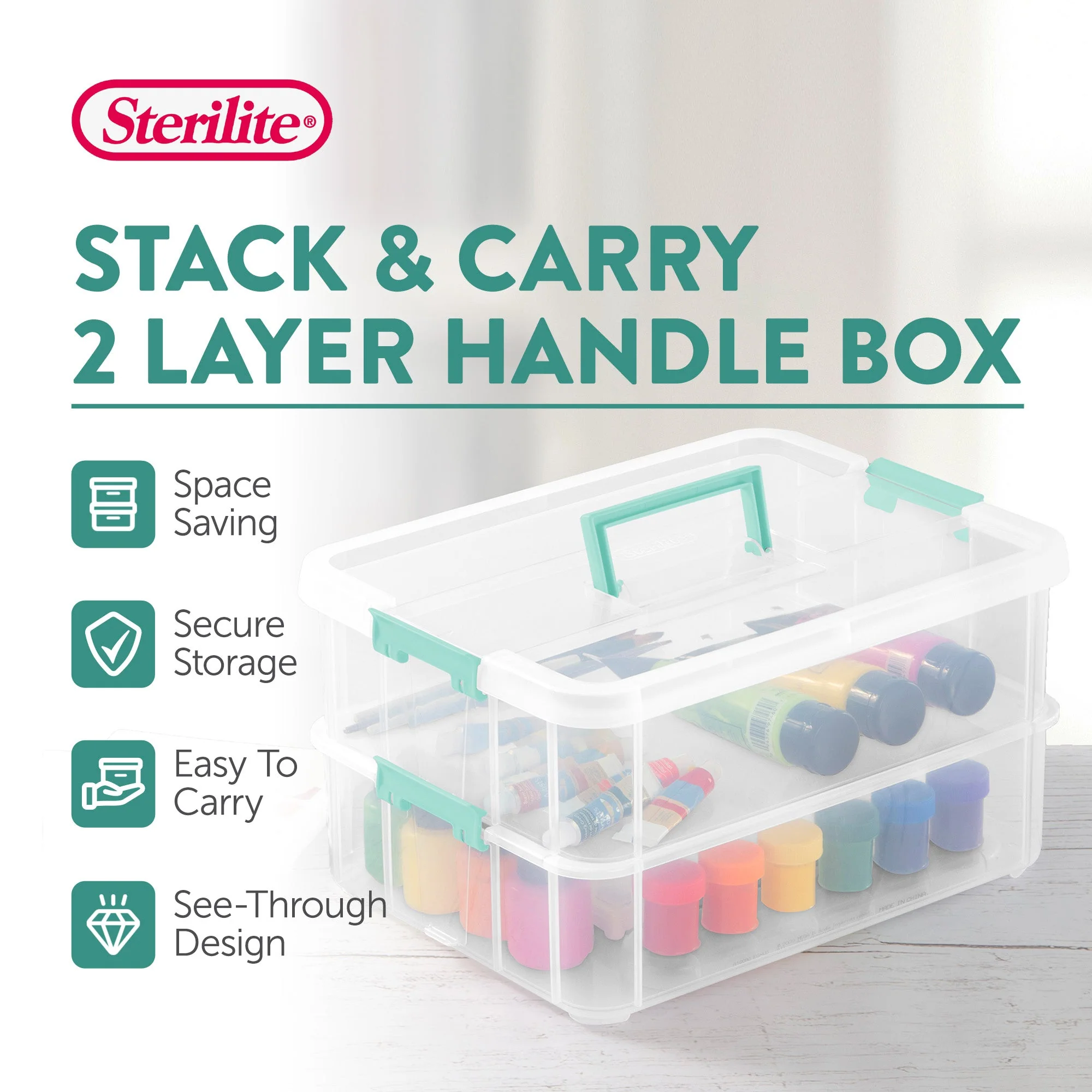 Sterilite Stack and Carry 2 Layer Handle Box Stackable Storage Container, 4 Pack - Image 3