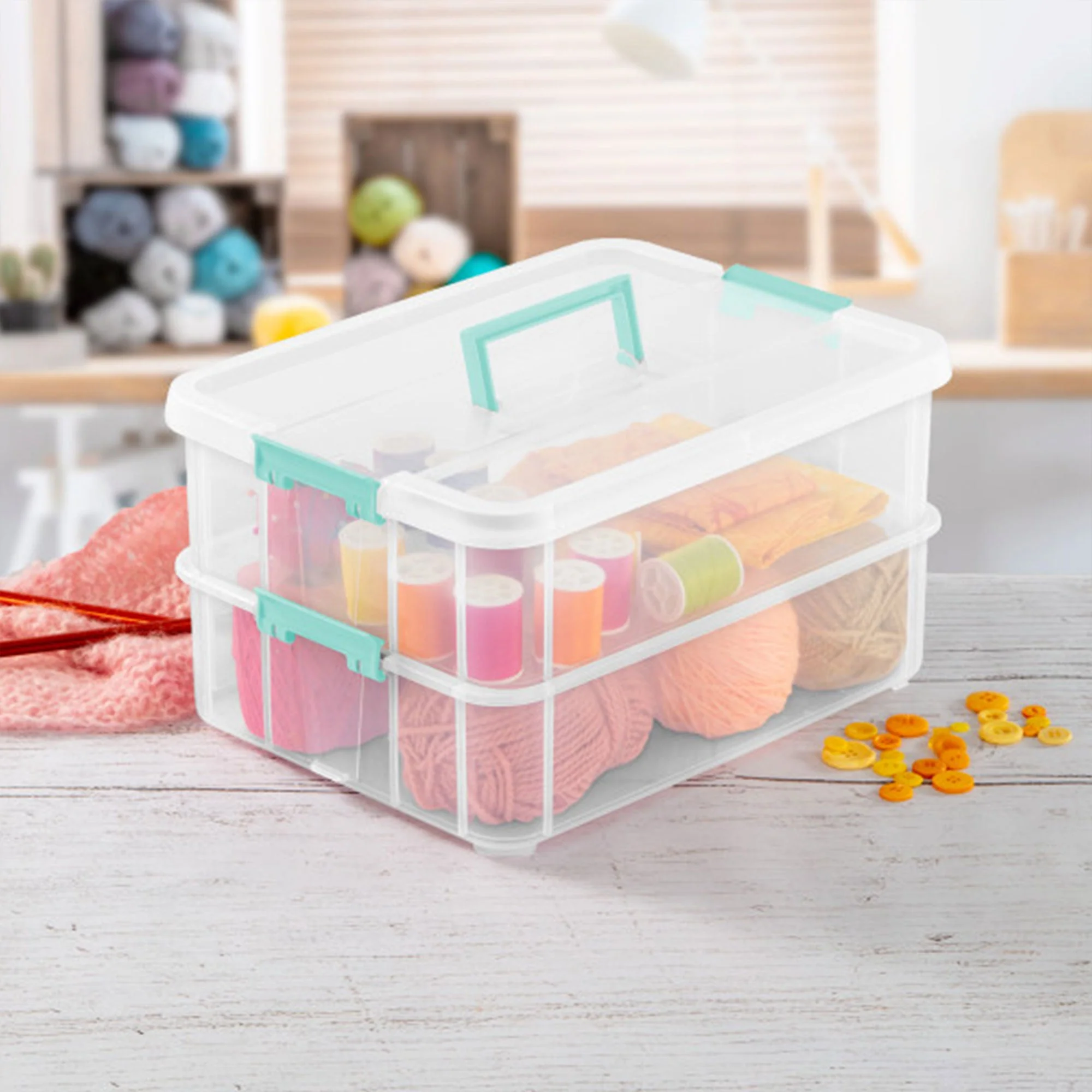Sterilite Stack and Carry 2 Layer Handle Box Stackable Storage Container, 4 Pack - Image 6